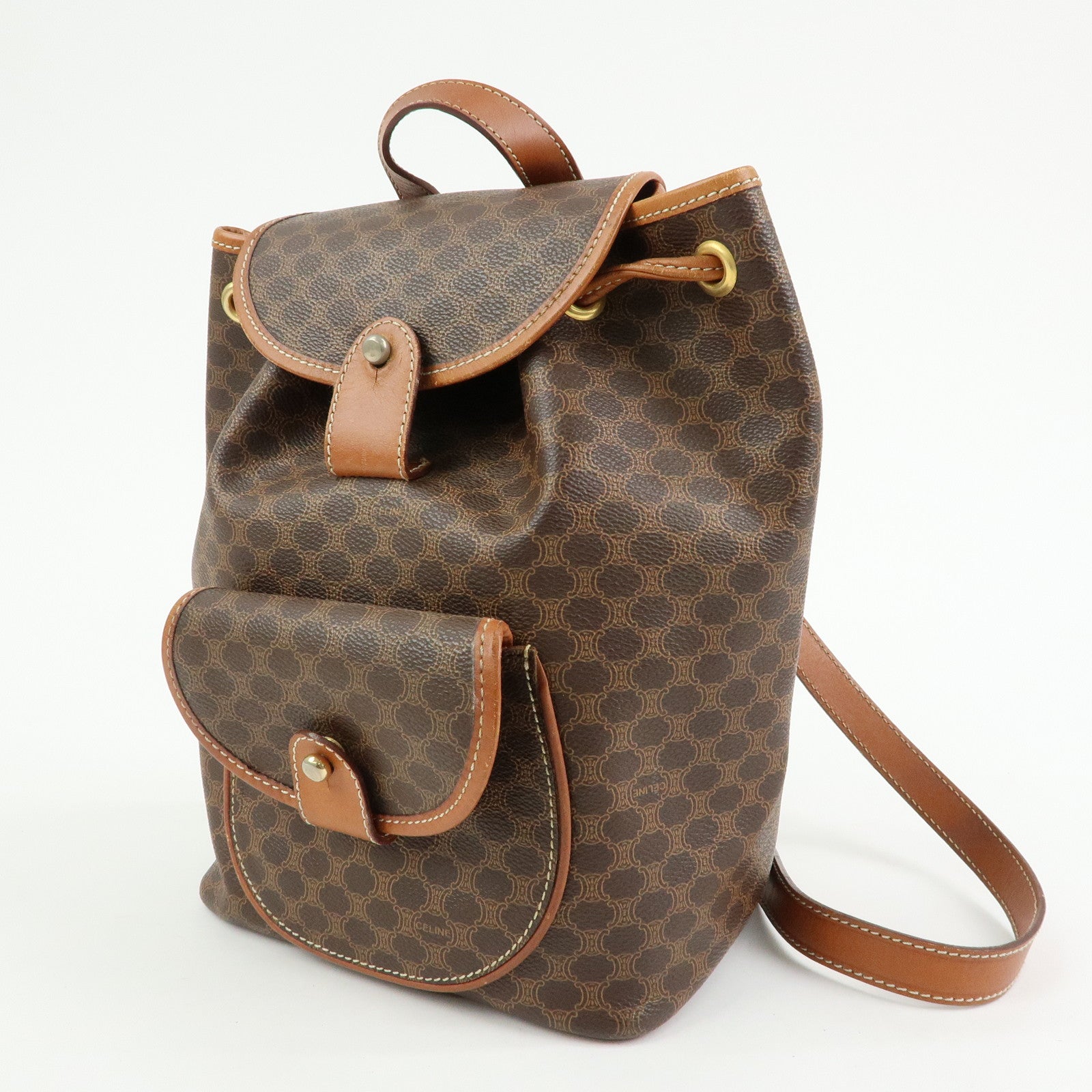 CELINE Macadam PVC Coated Canvas Leather Backpack Brown