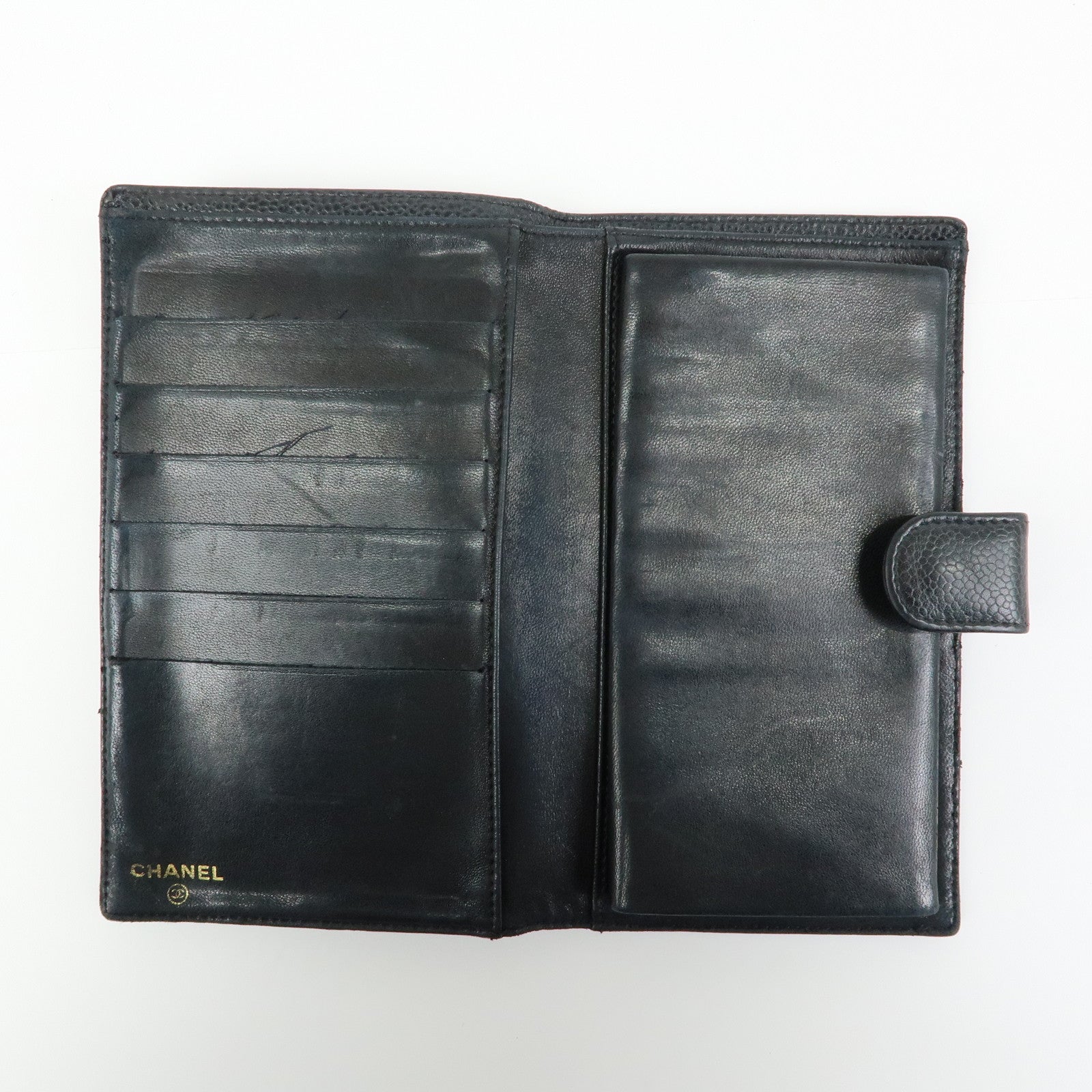 CHANEL COCO Mark Caviarskin Bi-Fold Long Wallet Black A13498