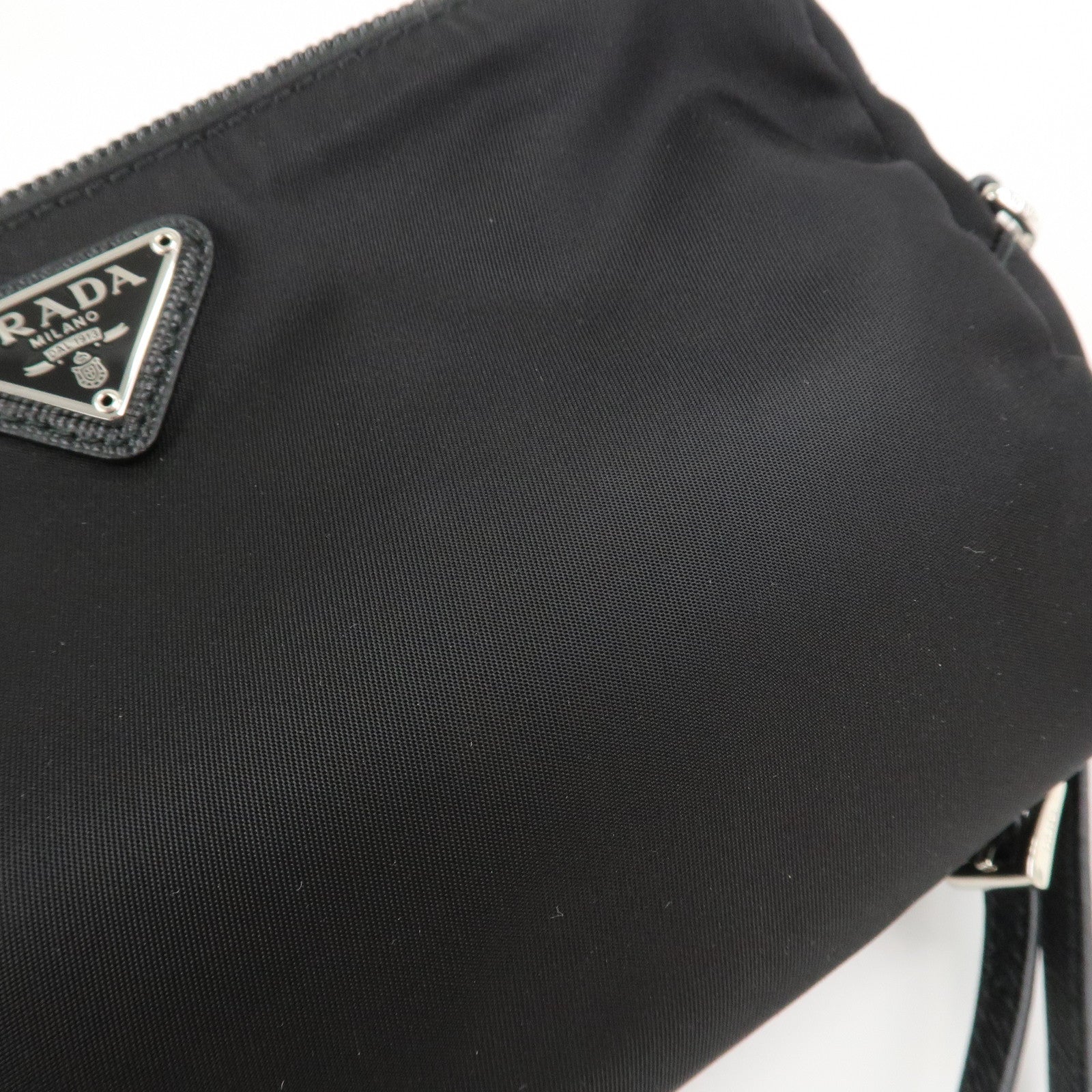 PRADA Logo Nylon Leather Pouch Cosmetic Pouch Black 1NE693