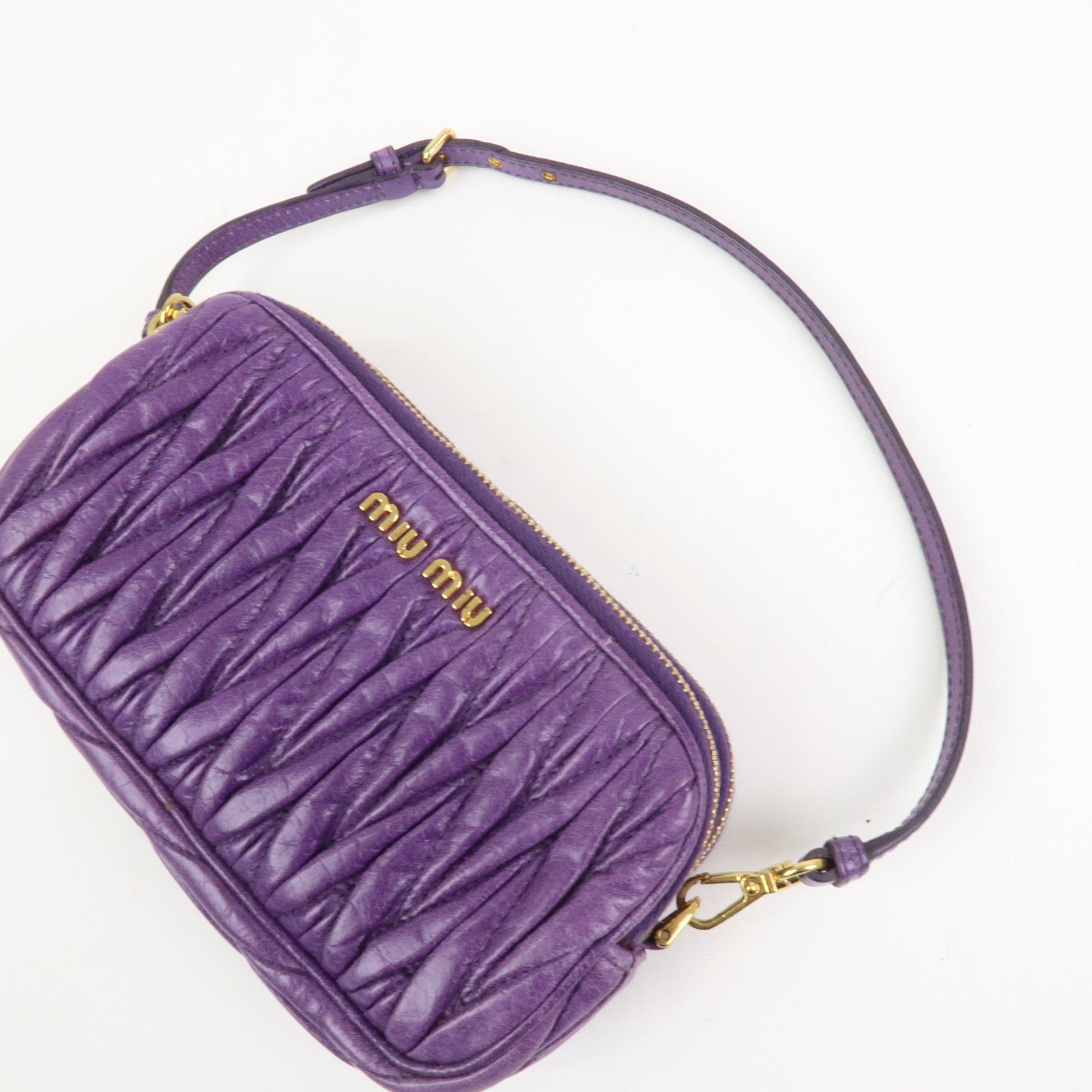 MIU MIU Logo Matelasse Mini Hand Bag Shoulder Bag Purple 5ARH02
