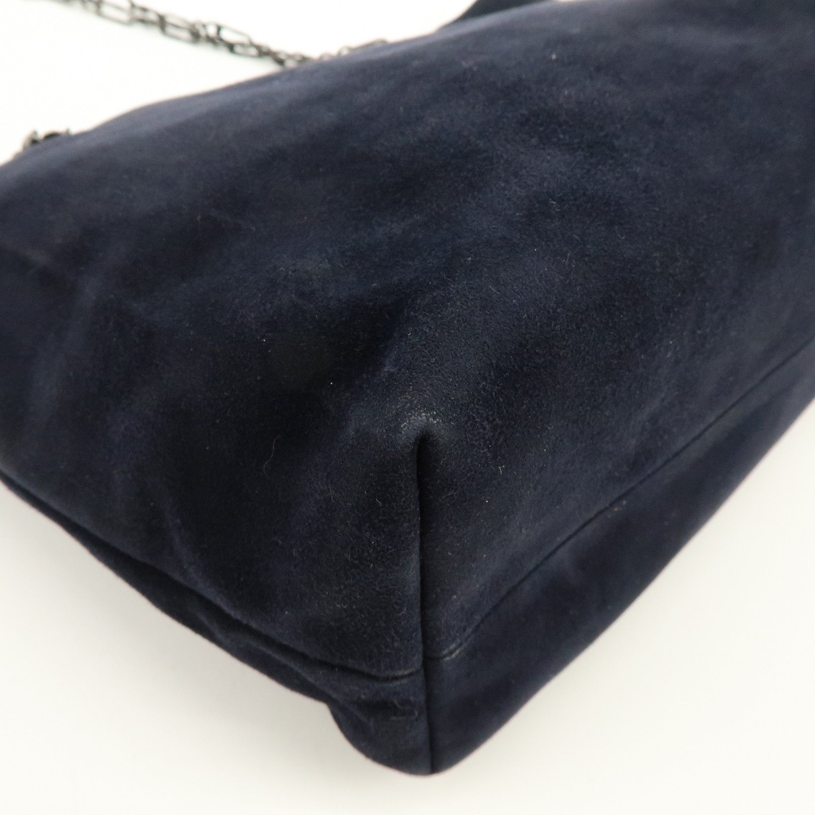 PRADA Logo Suede Chain Shoulder Bag Tote Bag Dark Navy