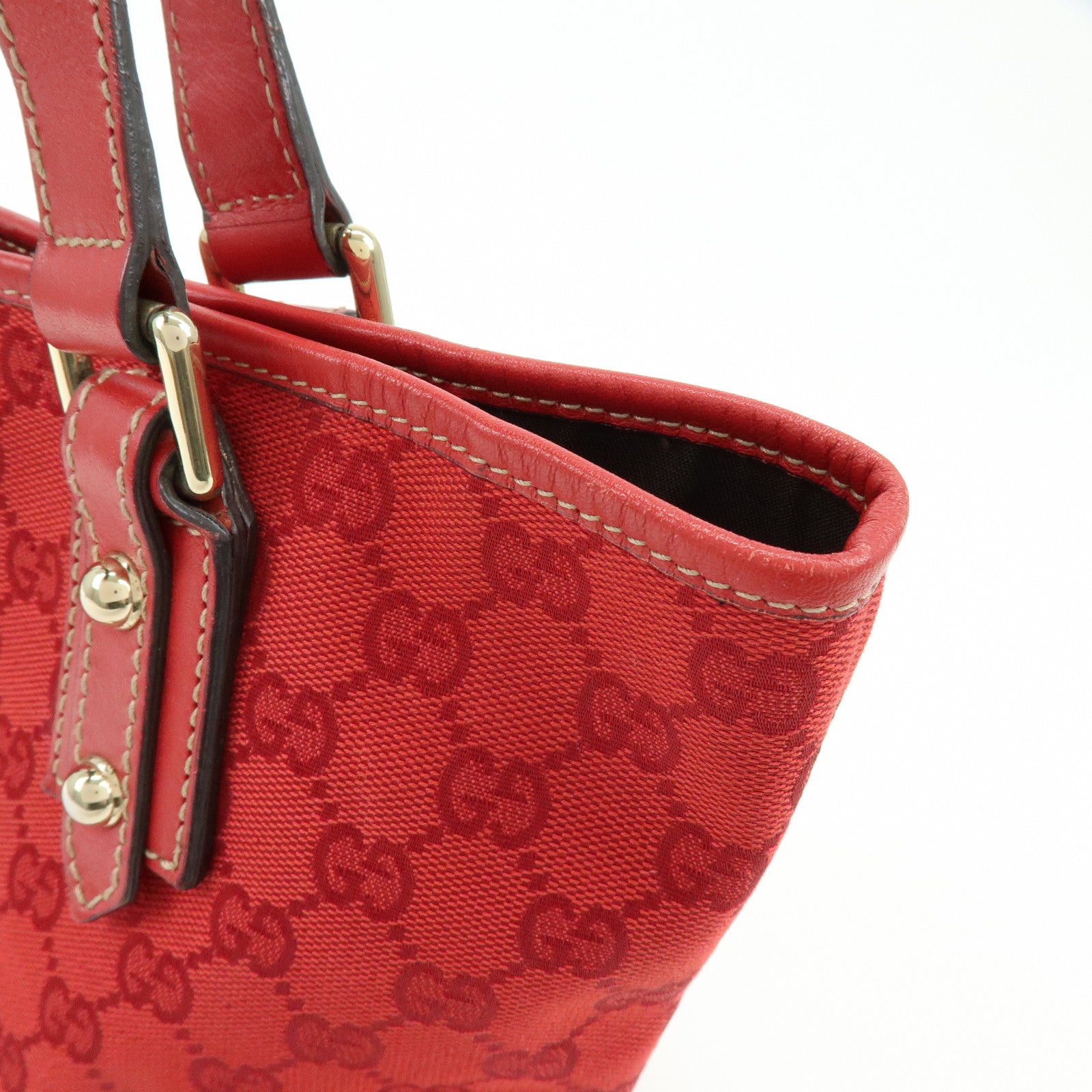 GUCCI GG Canvas Leather Tote Bag Hand Bag Red 257249
