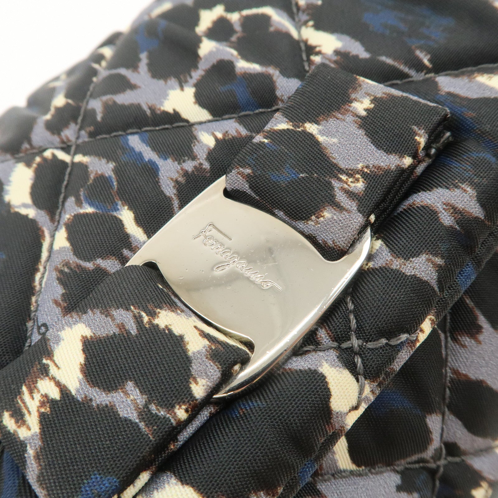 Ferragamo Vara Ribbon Nylon Shoulder Bag Crossbody Bag Black Blue