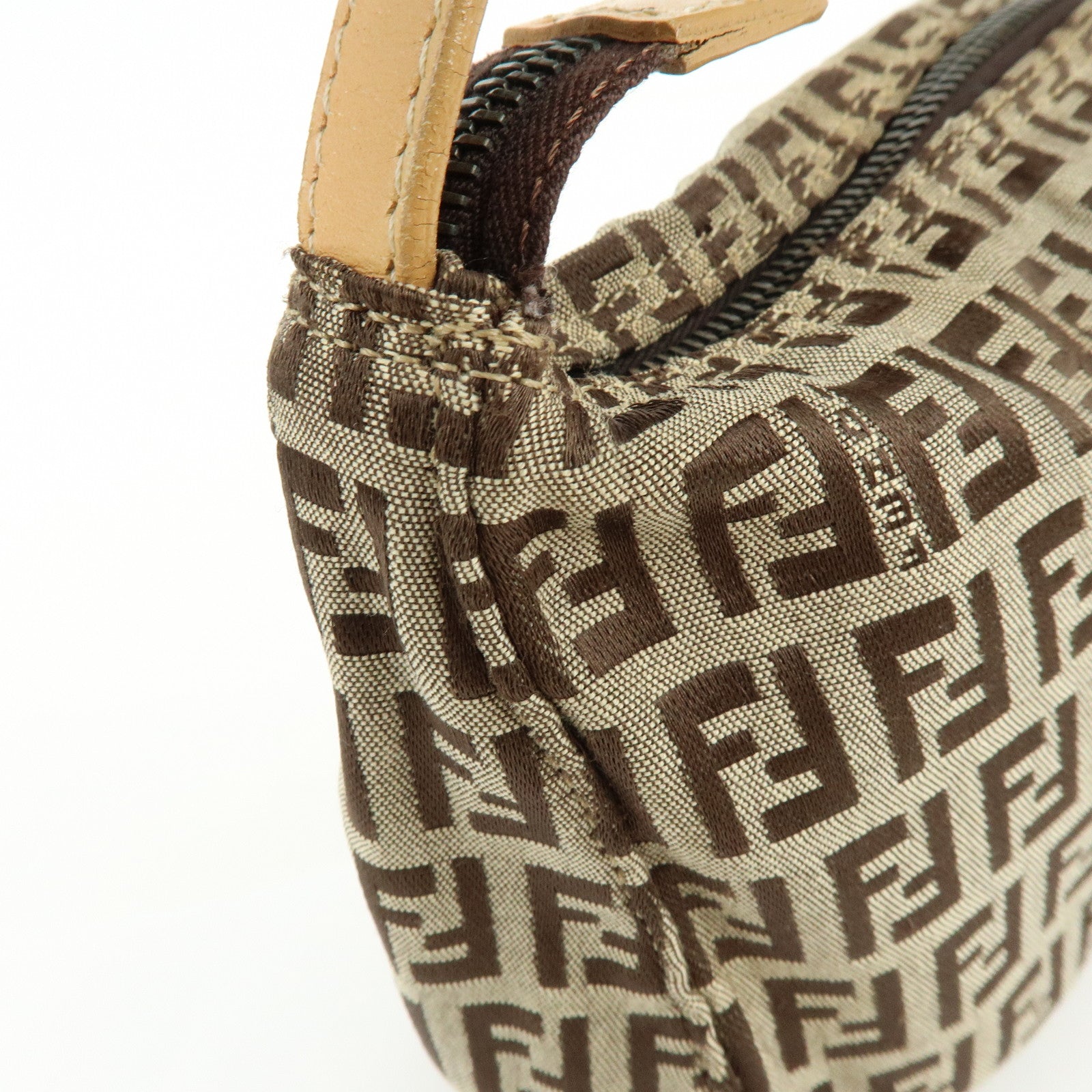 FENDI Zucchino Canvas Leather Hand Bag Beige 8N0005