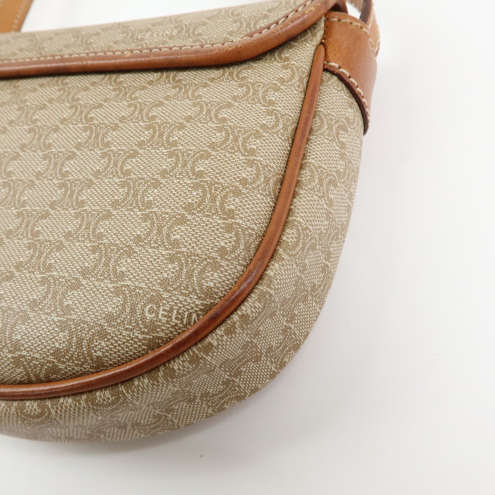CELINE Macadam PVC Leather Shoulder Bag Crossbody Bag Beige Brown