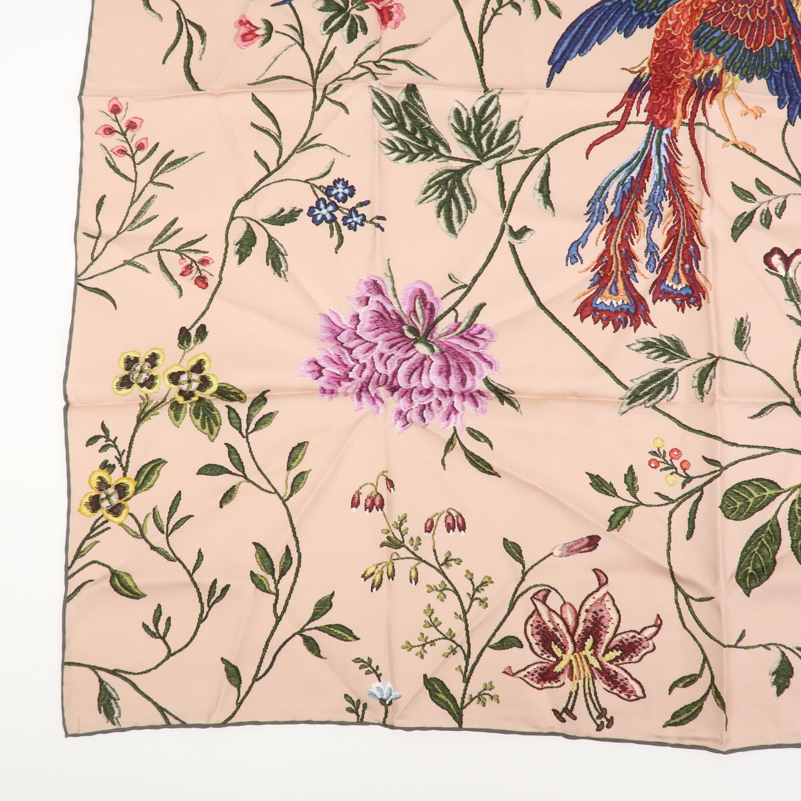 Christian Dior Logo Silk 100% Bird-and-Flower Scarf Pink