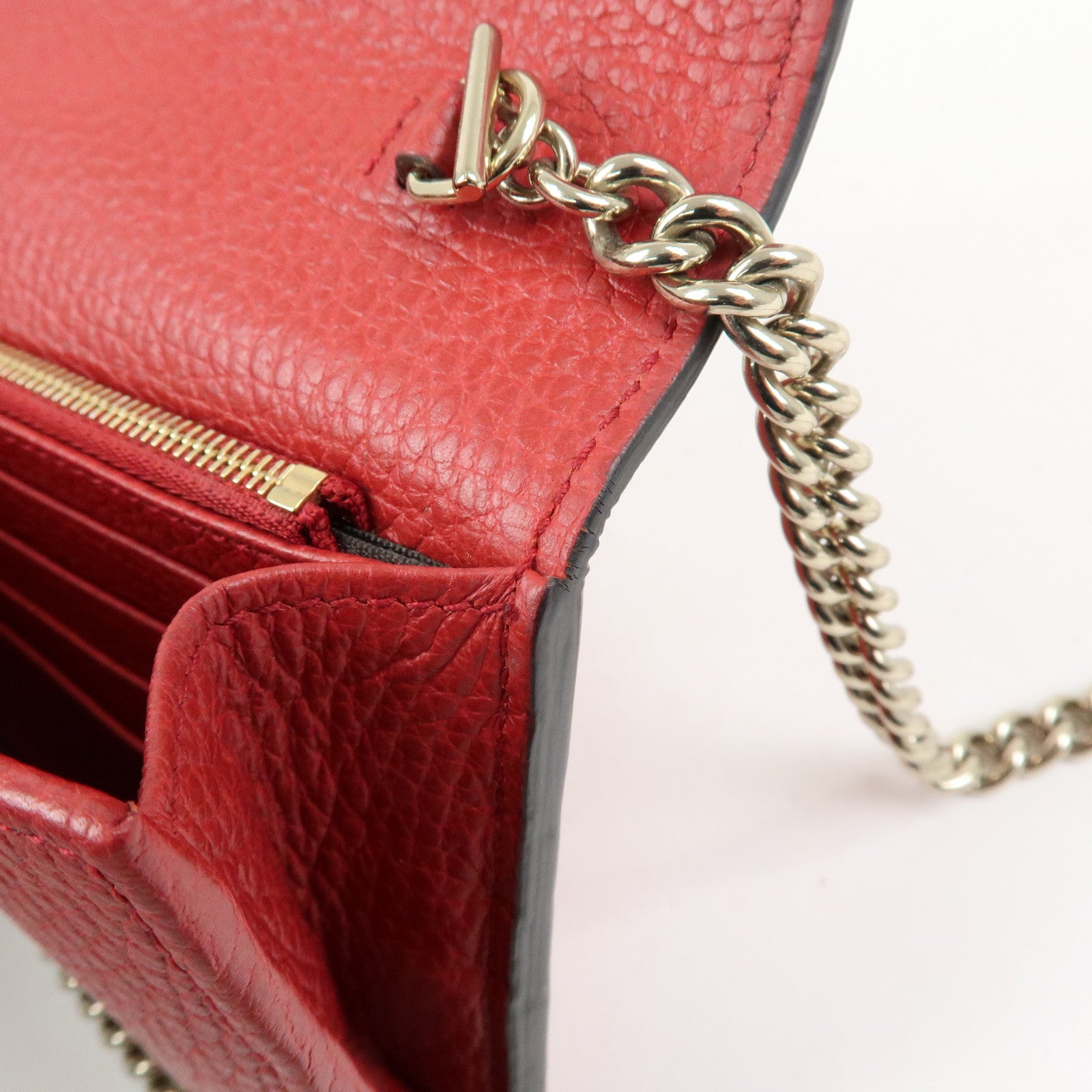 GUCCI Interlocking G Leather Chain Wallet Shoulder Bag Red 510314