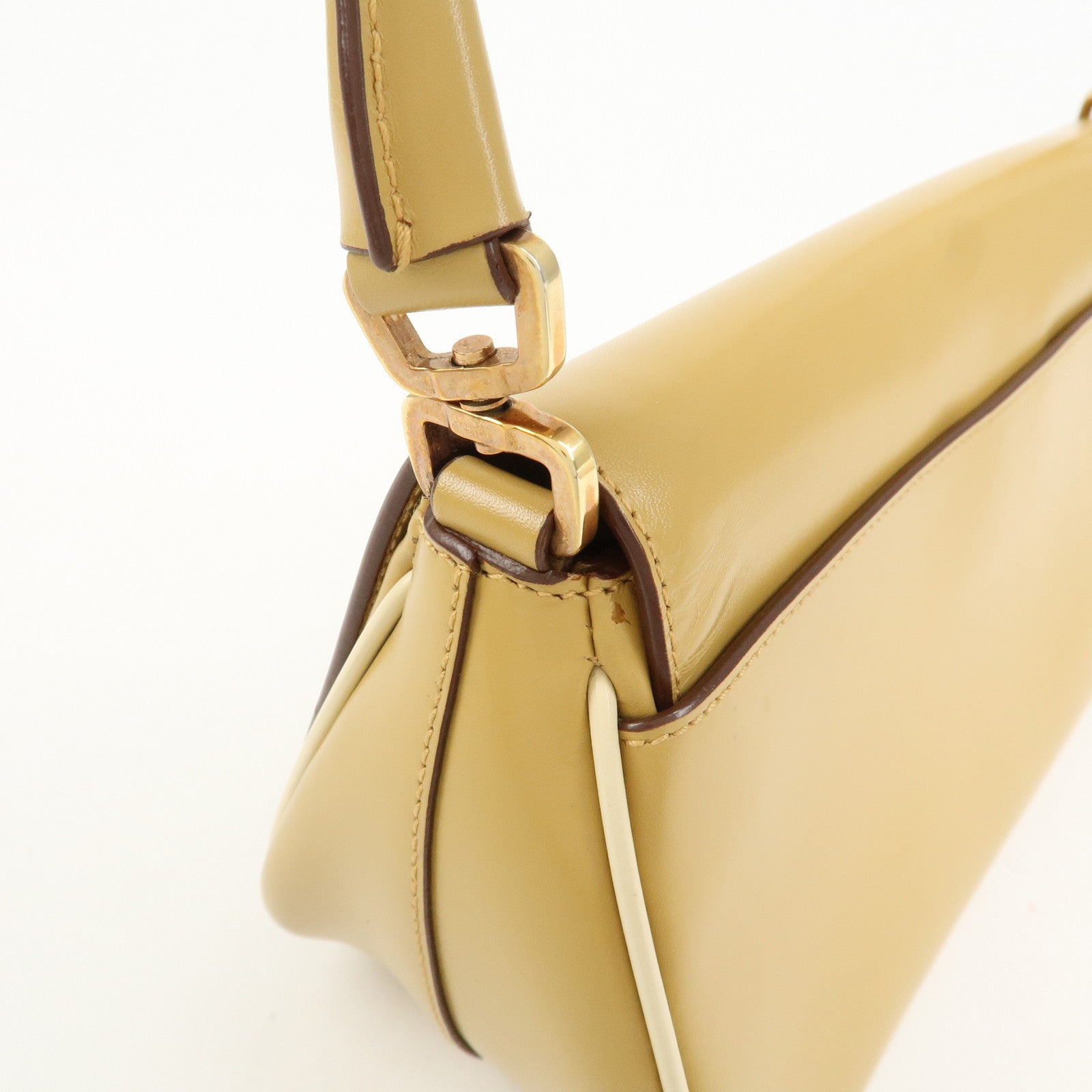 PRADA Logo Leather Shoulder Bag Hand Bag Beige