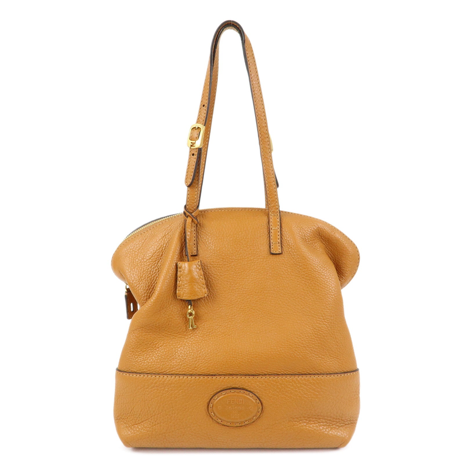 FENDI Chameleon Selleria Leather Tote Bag Shoulder Bag Brown 8BN232