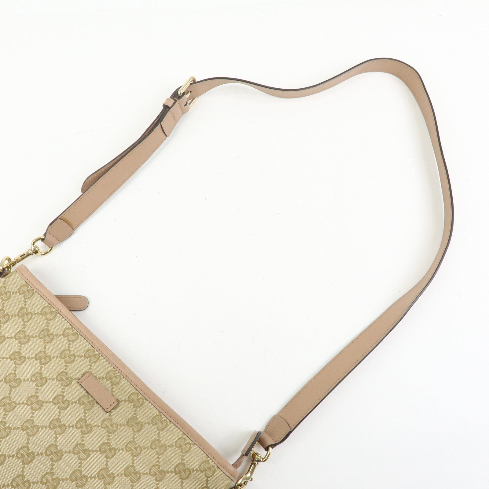 GUCCI GG Canvas Leather Shoulder Crossbody Bag Beige Pink 388924