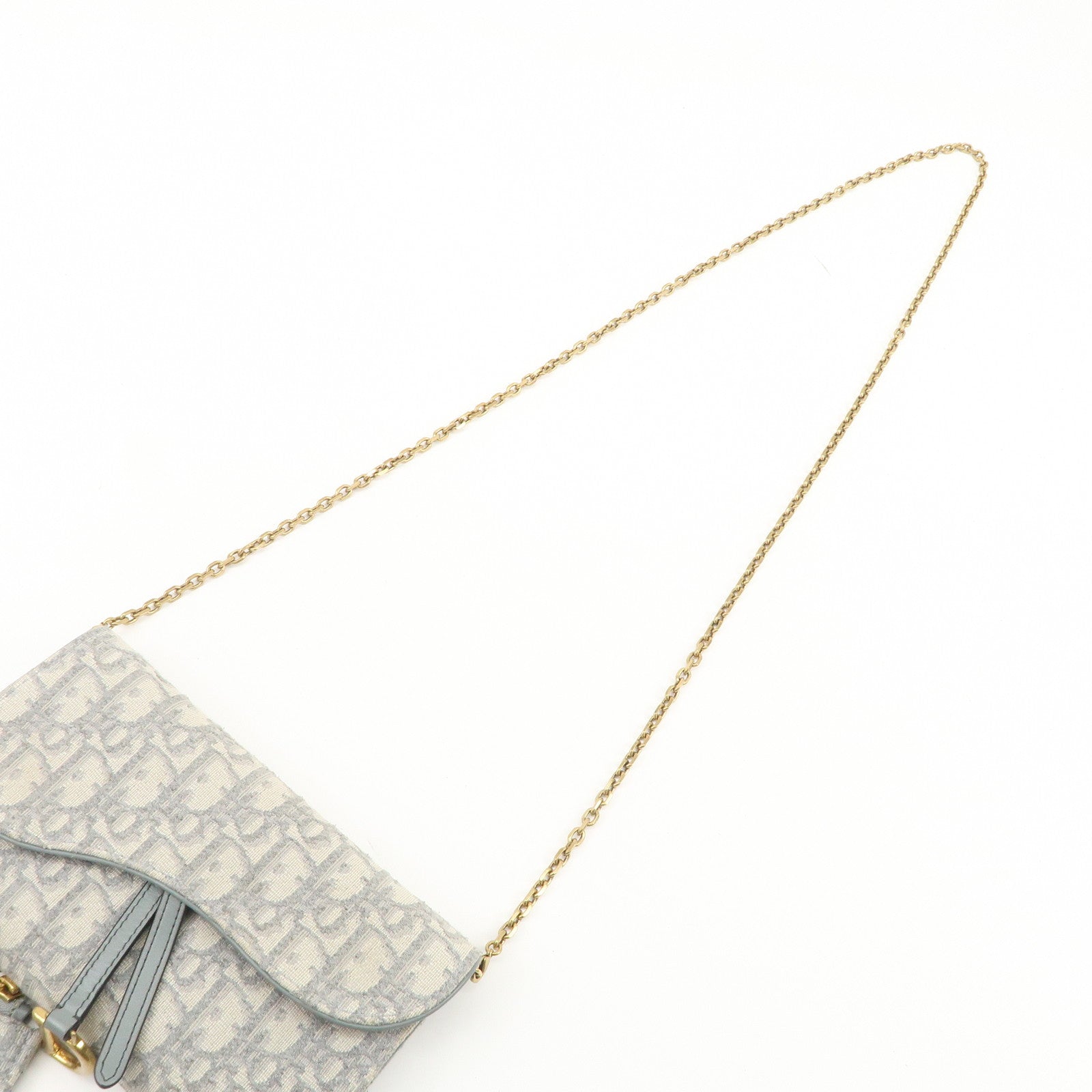 Christian Dior Oblique Jacquard Calf Leather Chain Wallet Gray WOC