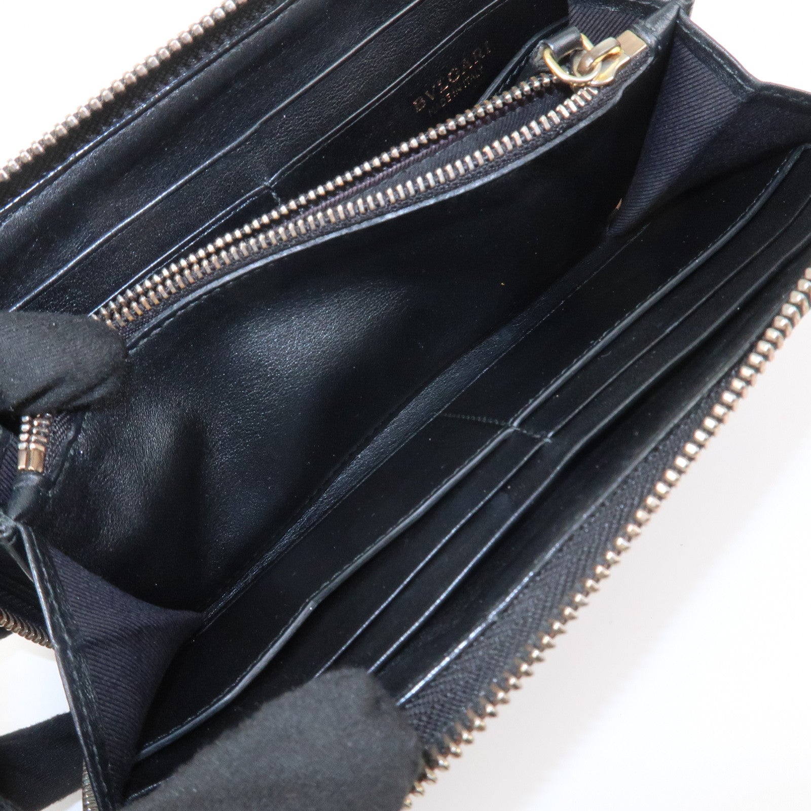 BVLGARI B-zero 1 Leather Zip Around Bi-fold Long Wallet Black