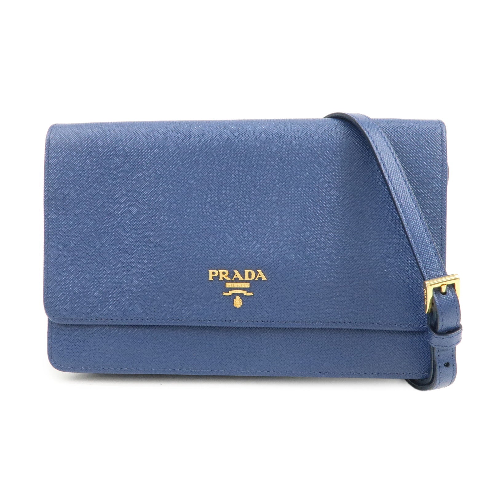 PRADA Logo Saffiano Leather Shoulder Bag Crossbody Bag Blue 1M1361