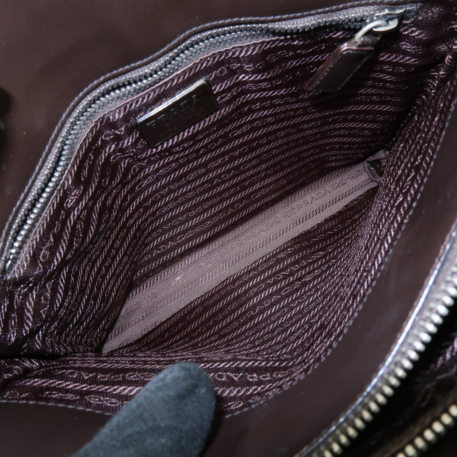 PRADA Logo Leather Tote Bag Shoulder Bag Dark Brown