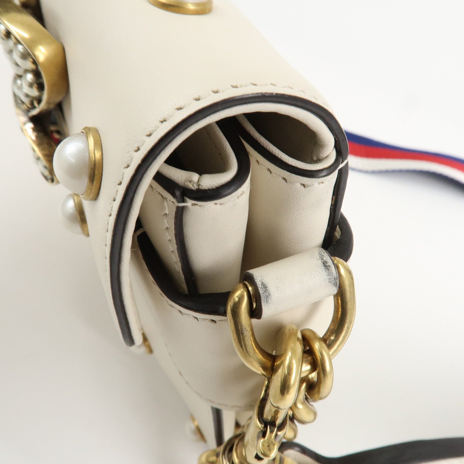 GUCCI Broad Eye Leather Chain Shoulder Bag Ivory 453778