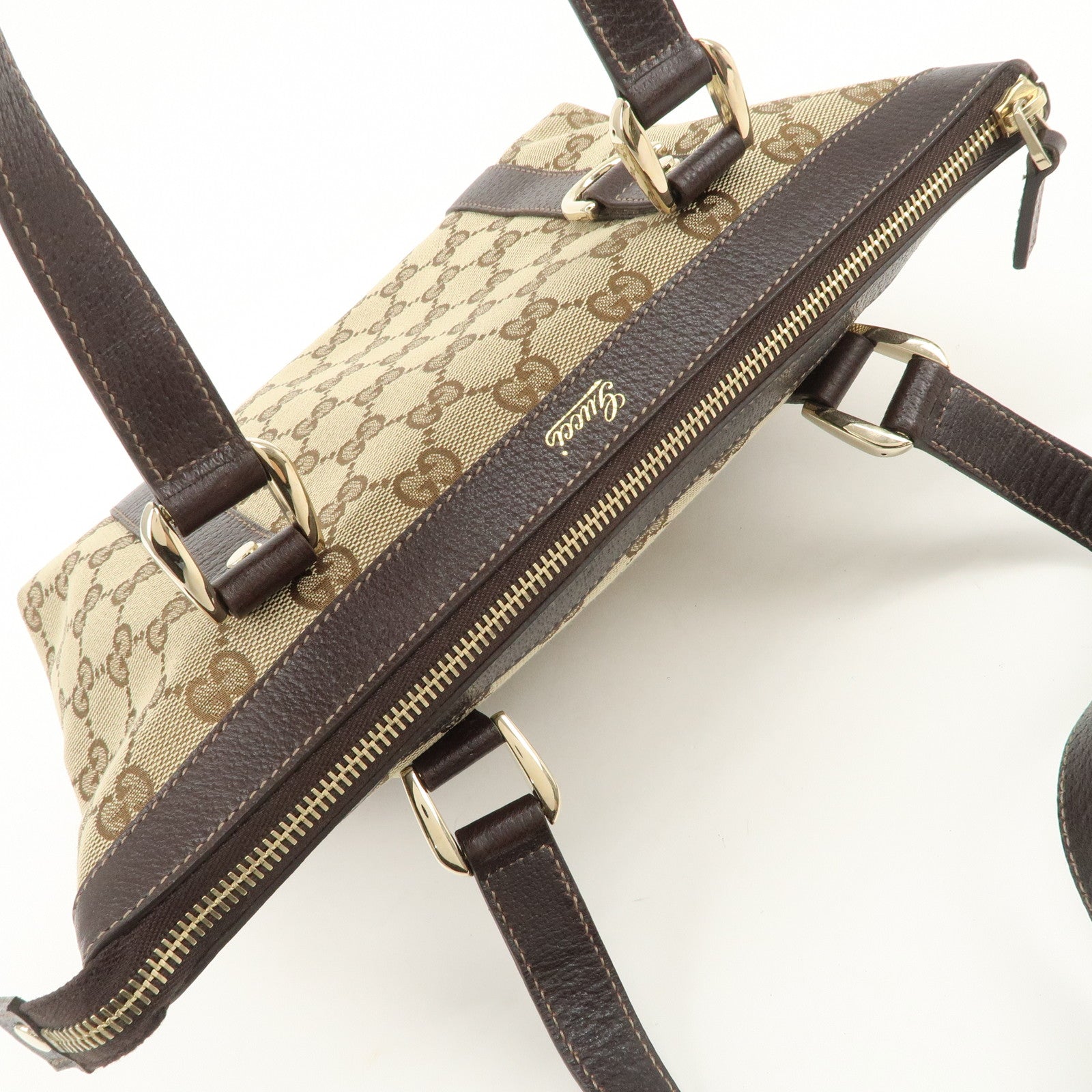 GUCCI Abbey GG Canvas Leather Tote Bag Beige Dark Brown 141471