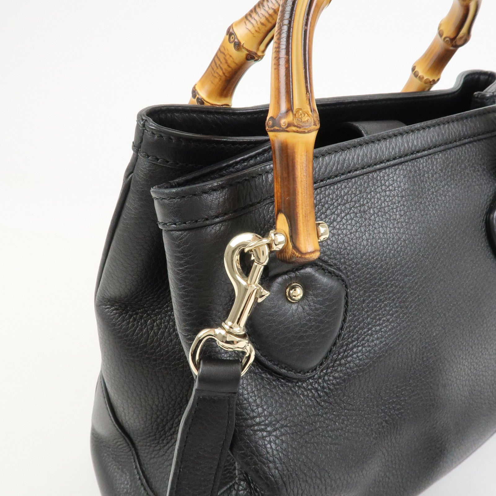 GUCCI Bamboo Logo Leather 2Way Shoulder Bag Hand Bag Black 308360