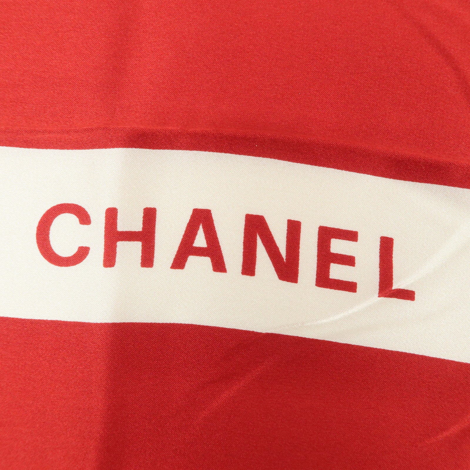 CHANEL Silk 100% 86×86 Scarf Shawl Ivory Red Black