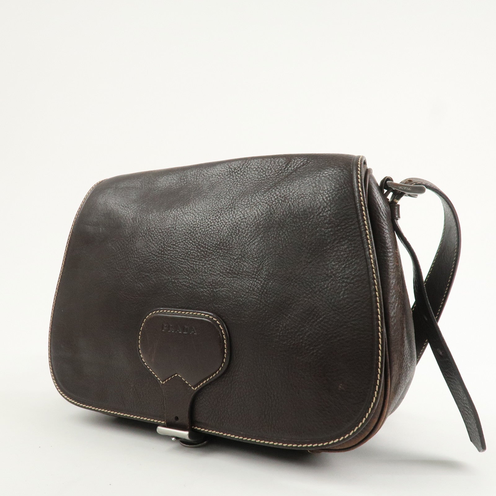 PRADA Logo Leather Shoulder Bag Crossbody Bag Brown