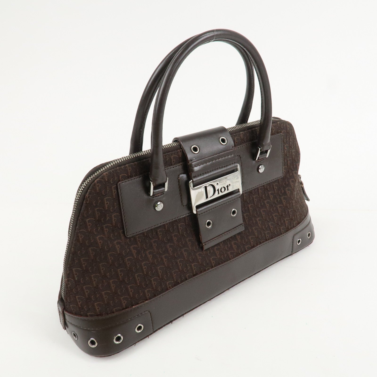 Christian Dior Street Chic Trotter Canvas Leather Hand Bag Brown Used