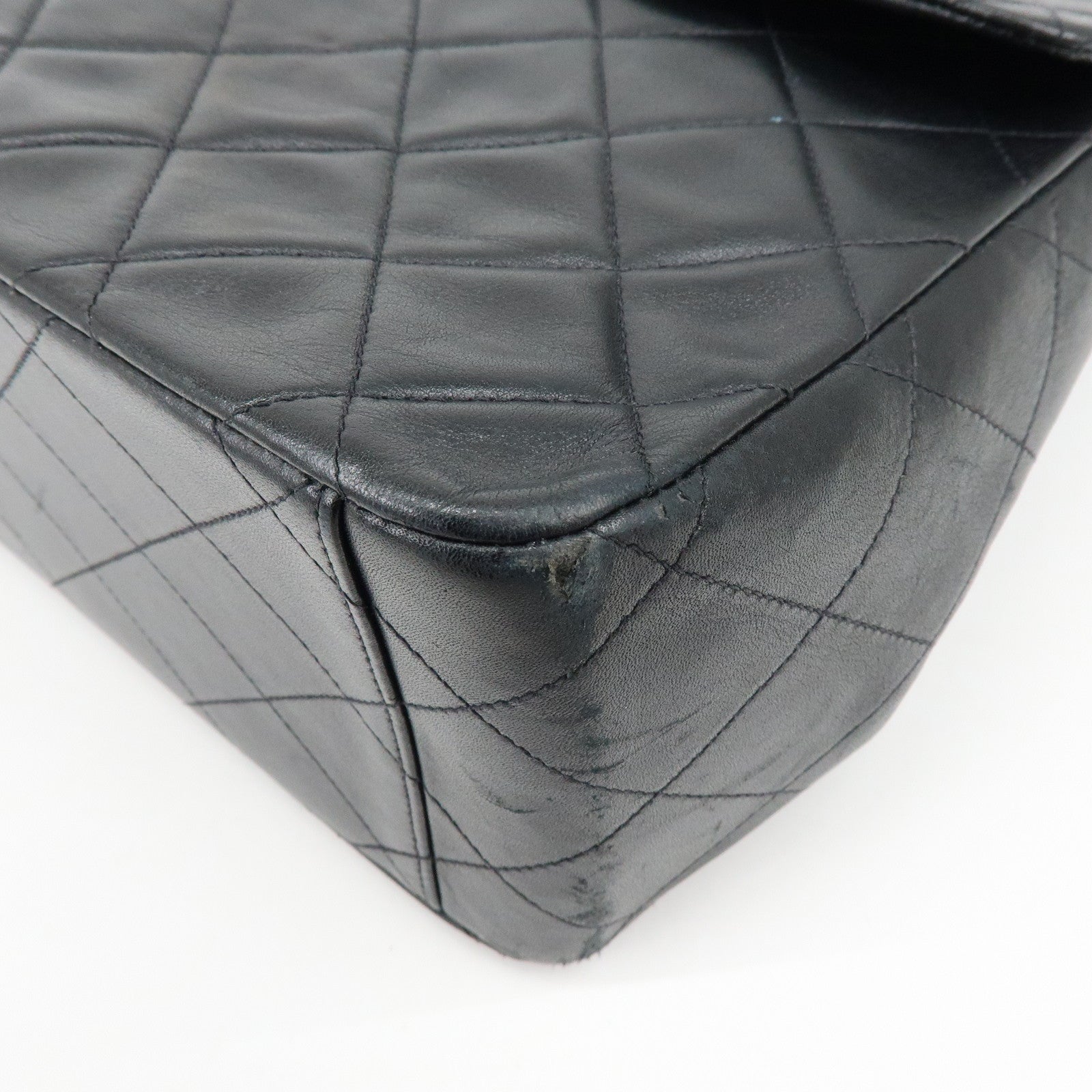 CHANEL Matelasse Lamb Skin Maxi 34 Single Flap Shoulder Bag Black