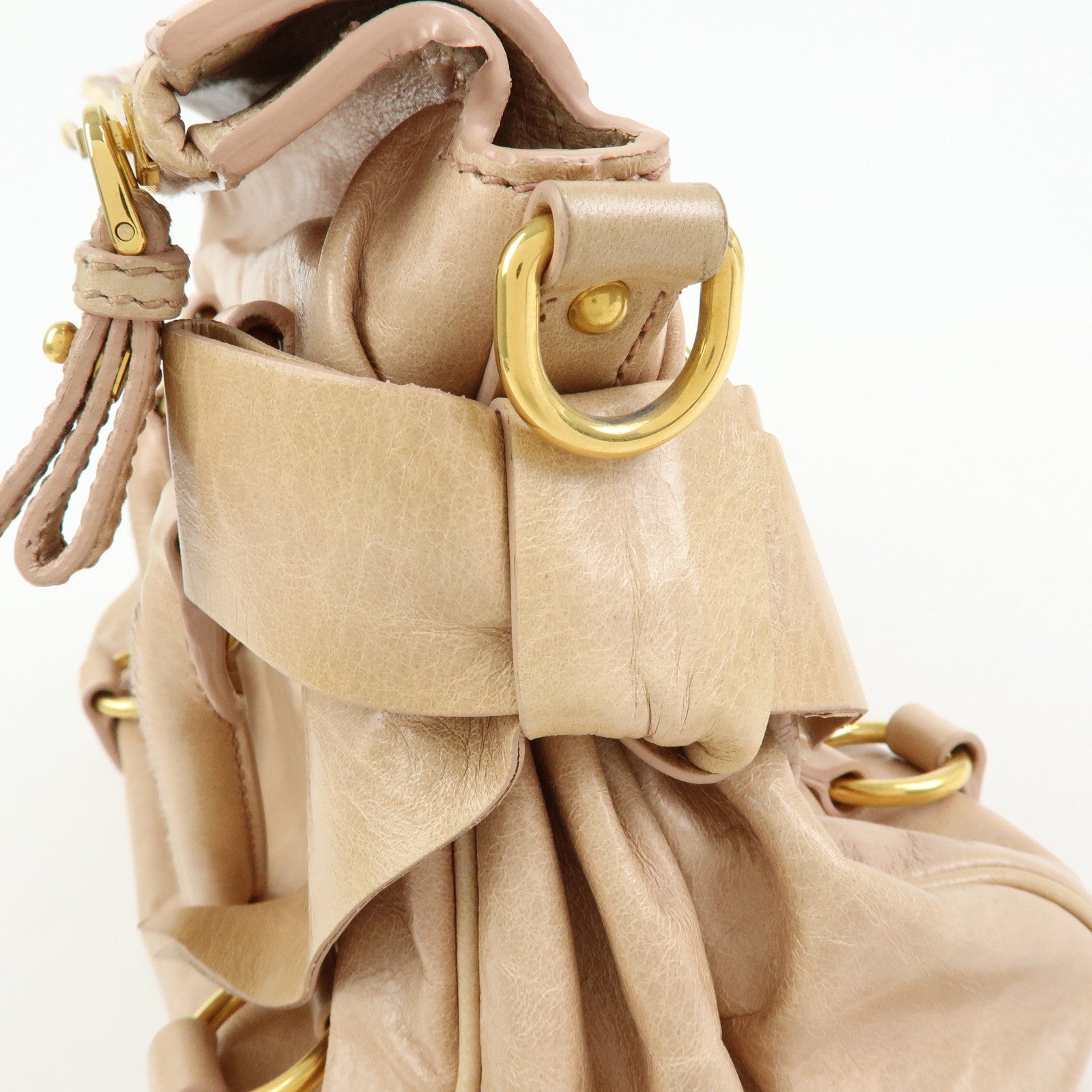 MIU MIU Leather Side Ribbon 2Way Bag Hand Bag Shoulder Bag Beige