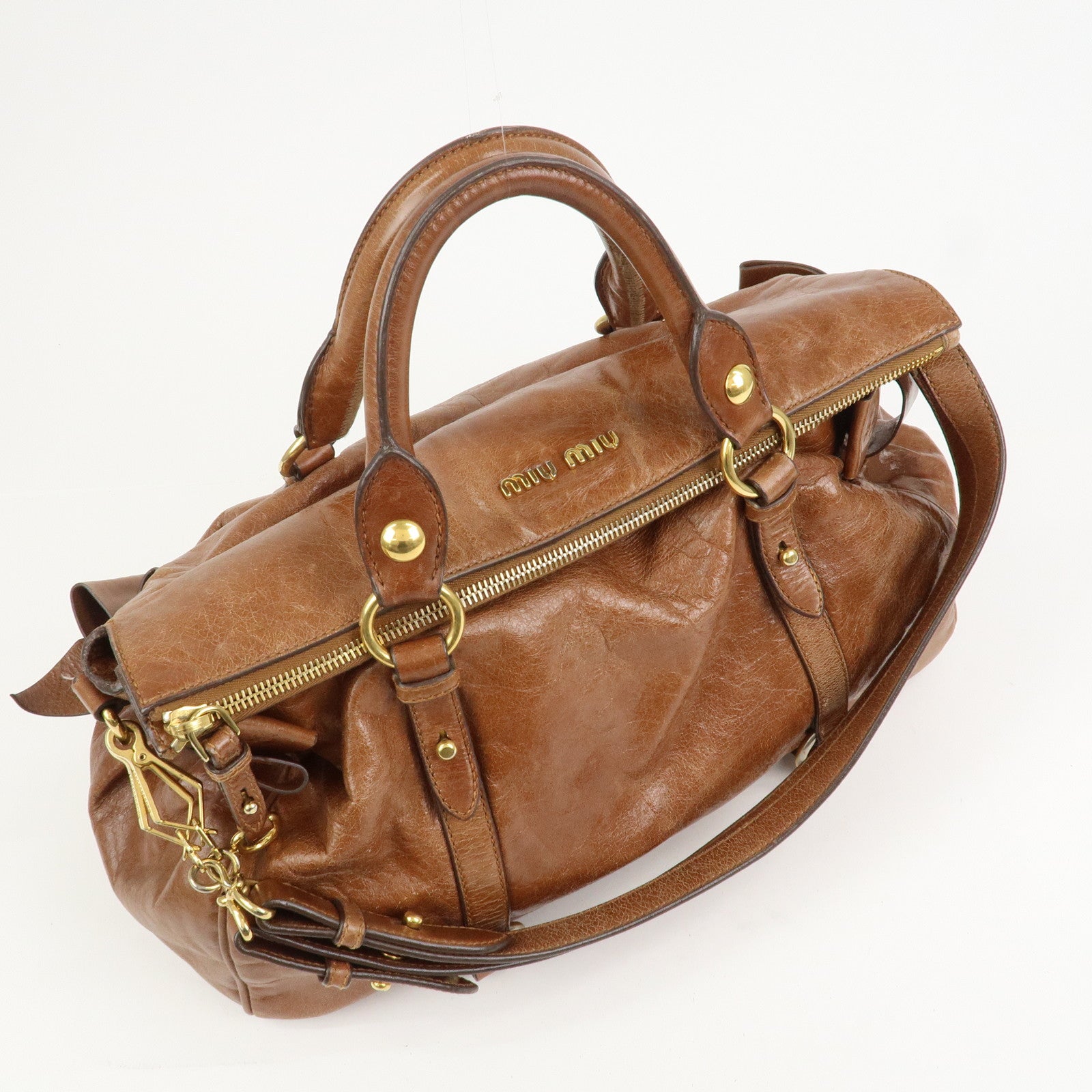MIU MIU Leather 2Way Ribbon Shoulder Bag Hand Bag Brown RT0365