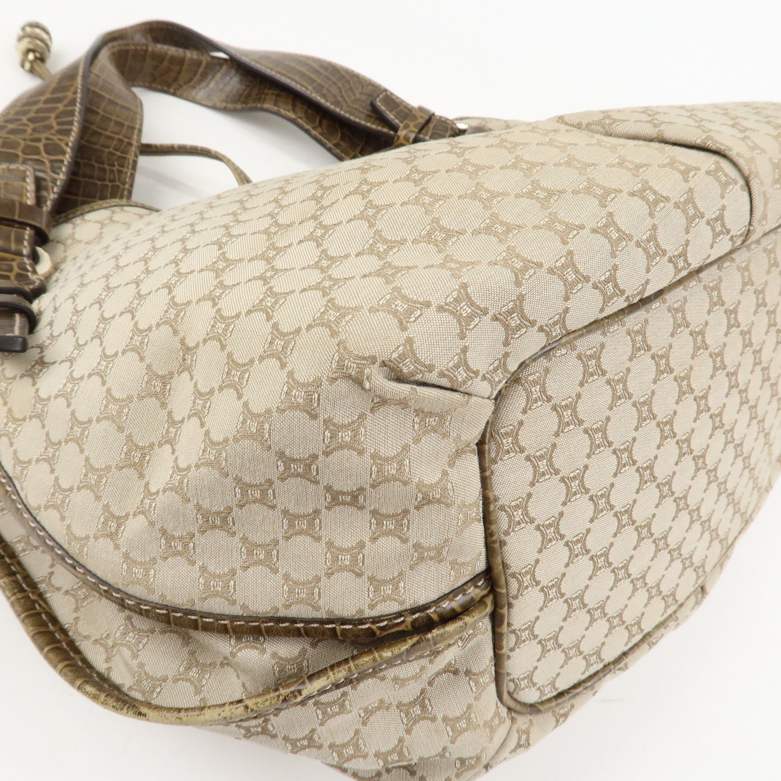 CELINE Macadam Logo Canvas Emboss Leather Shoulder Bag Beige Brown