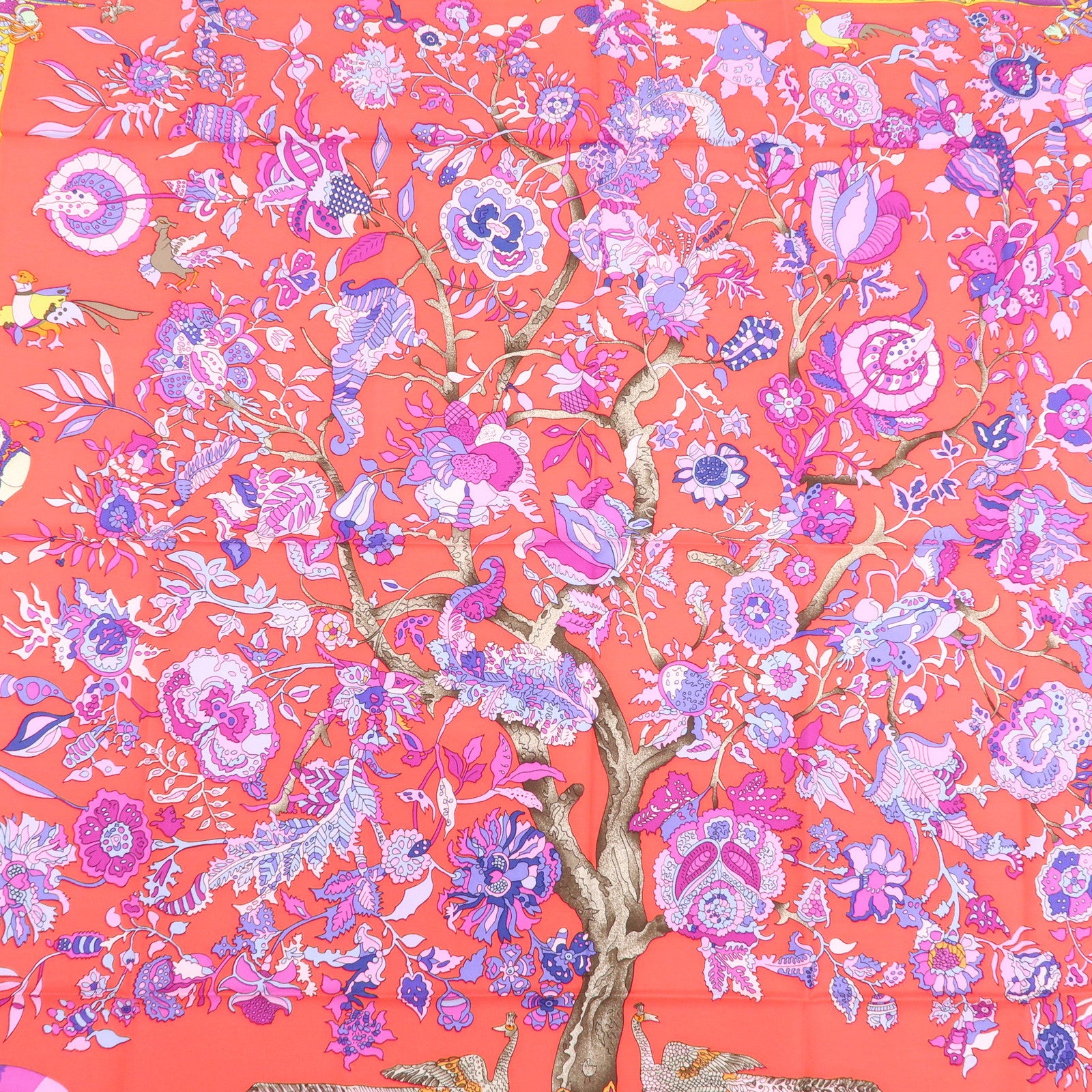 HERMES Carre 90 Silk 100% Scarf Fantaisies Indiennes Pink Red