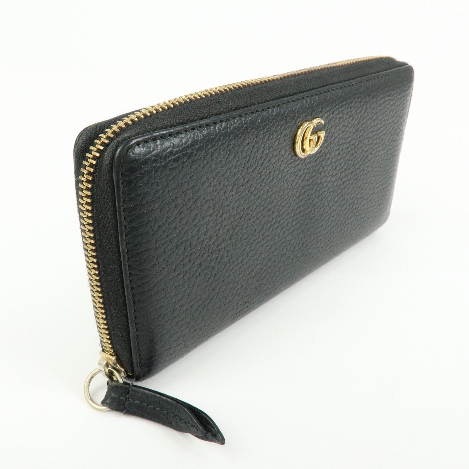 GUCCI GG Marmont Leather Round Zippy Long Wallet Black 456117