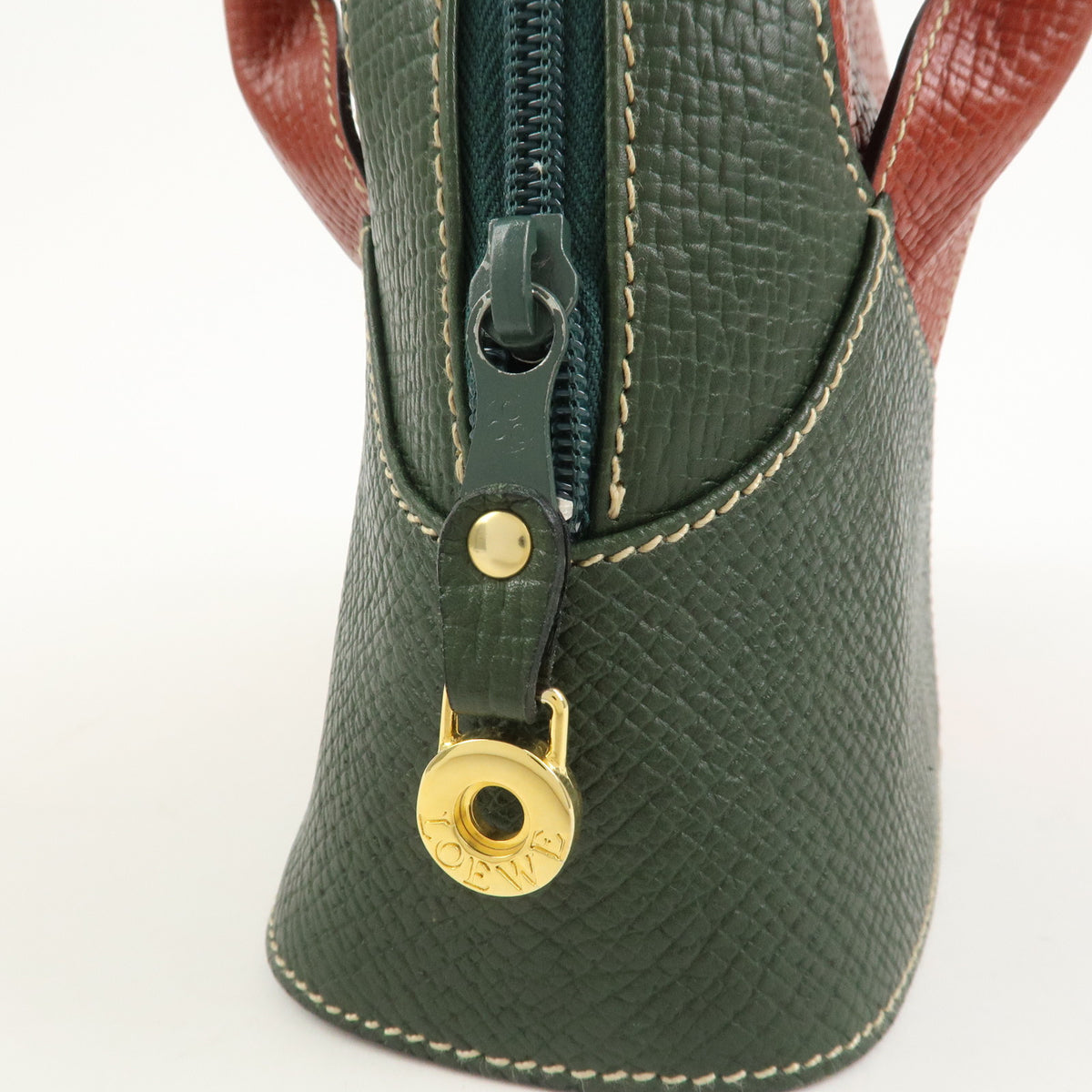 LOEWE Embossed Leather Shoulder Bag Hand Bag Green Red Brown