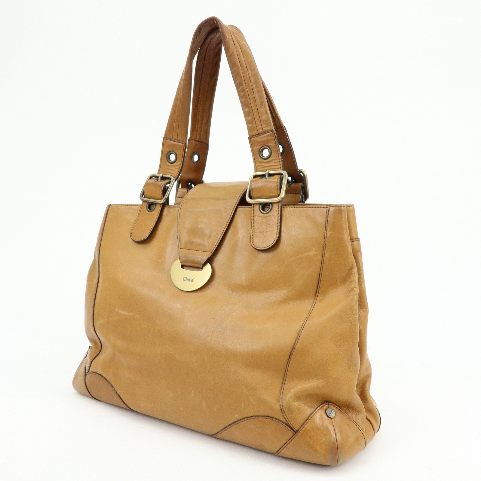 Chloe Maroquinerie Leather Tote Bag Shoulder Bag Hand Bag Brown