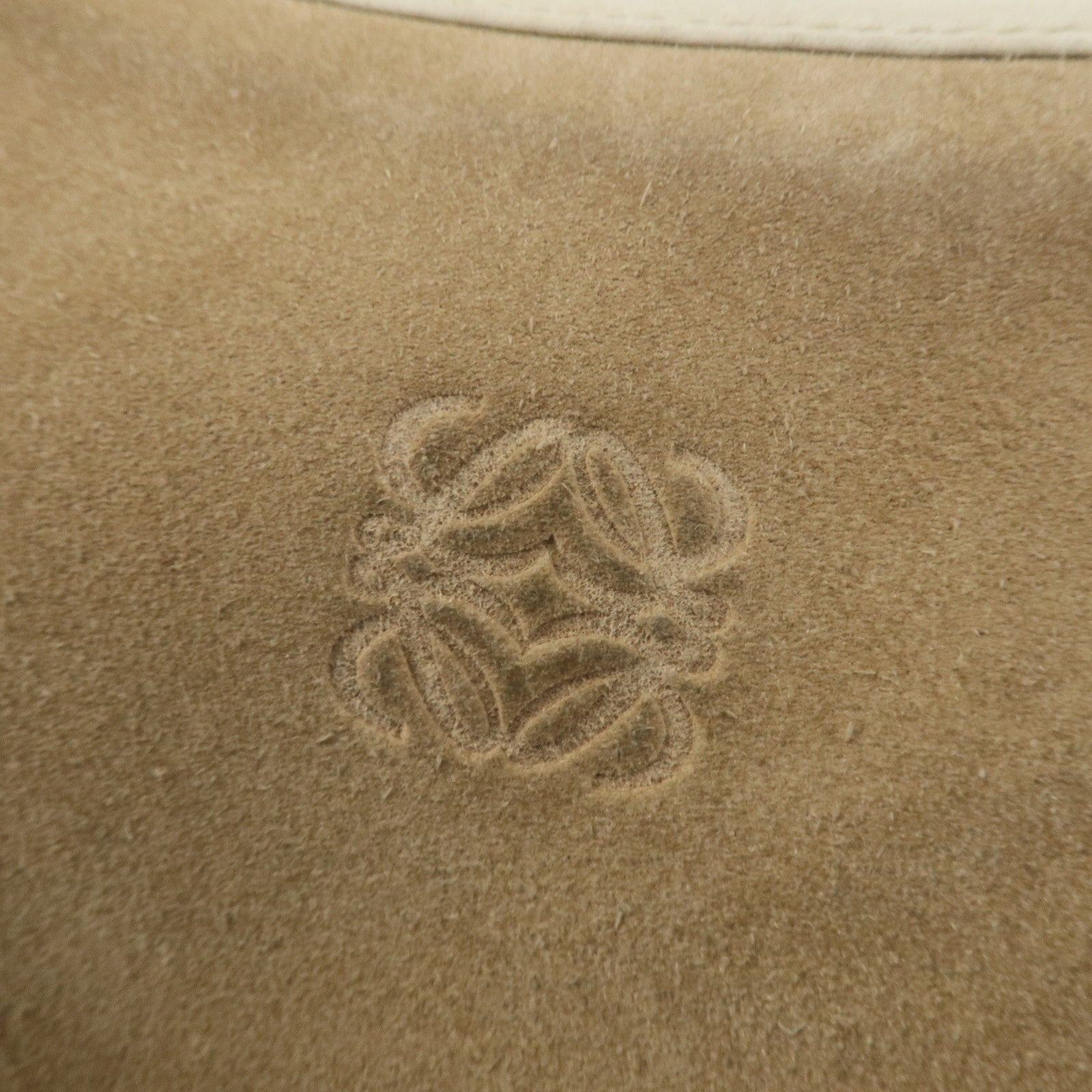 LOEWE Anagram Leather Suede Shoulder Bag Hand Bag Beige Ivory