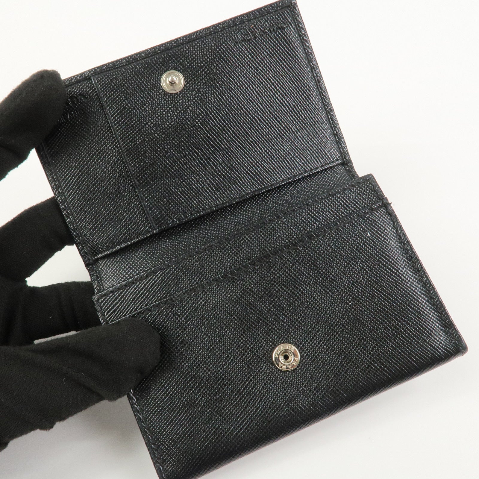 PRADA Triangle Logo Saffiano Leather Card Case Card Holder Black