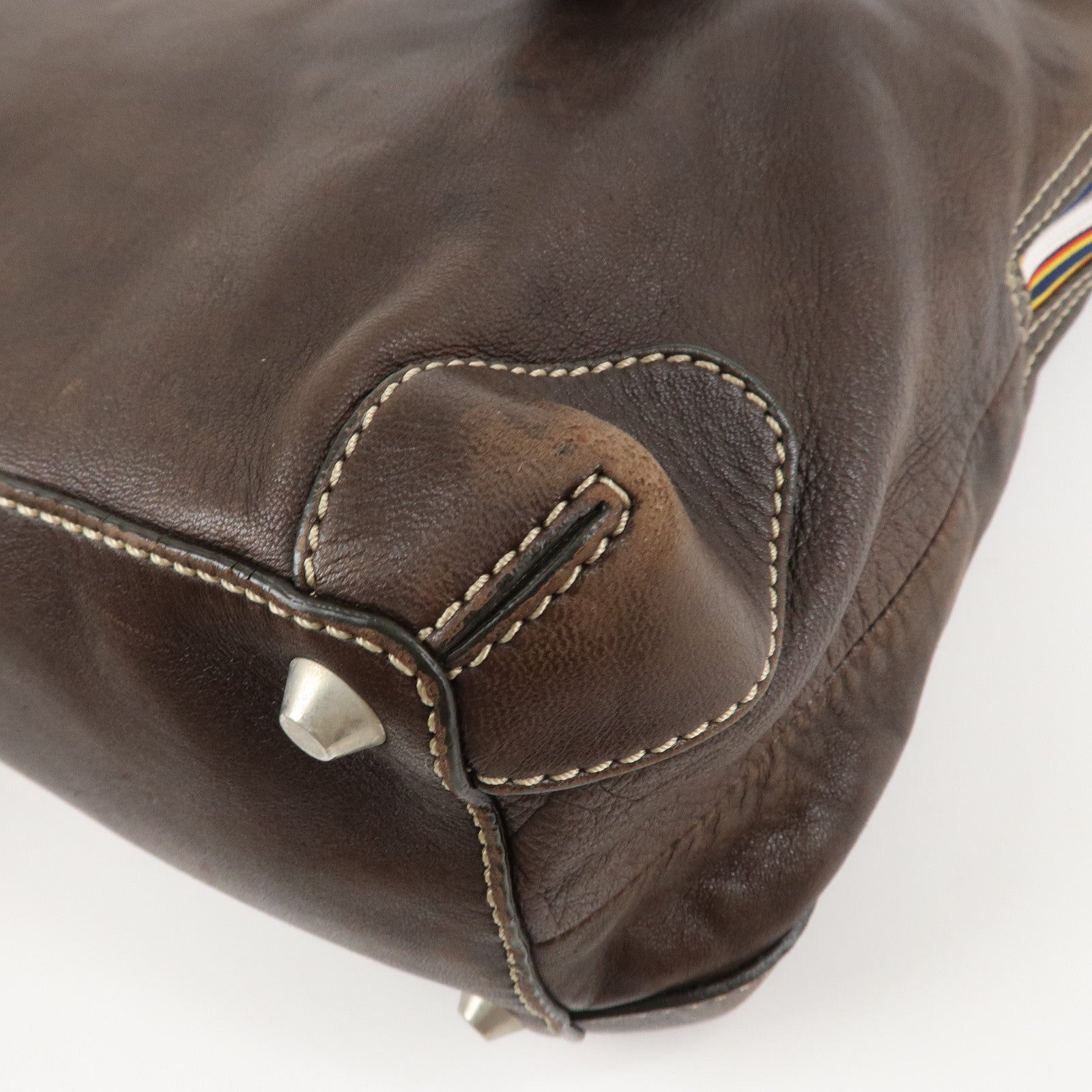 Chloe Patsy Studs Logo Leather Tote Bag Shoulder Bag Brown Used