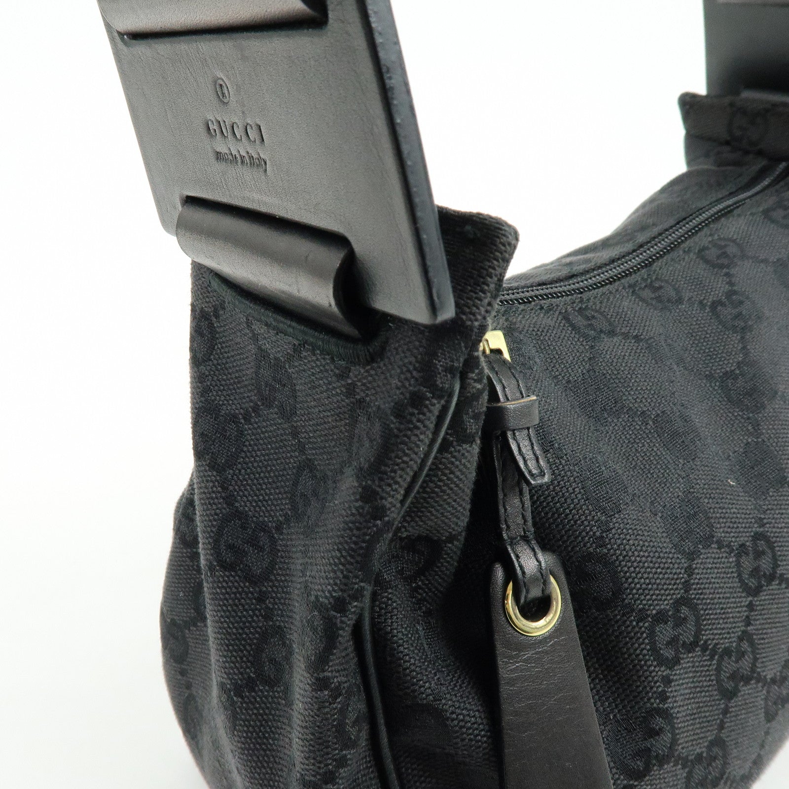 GUCCI GG Canvas Leather Shoulder Bag Hand Bag Black 92699