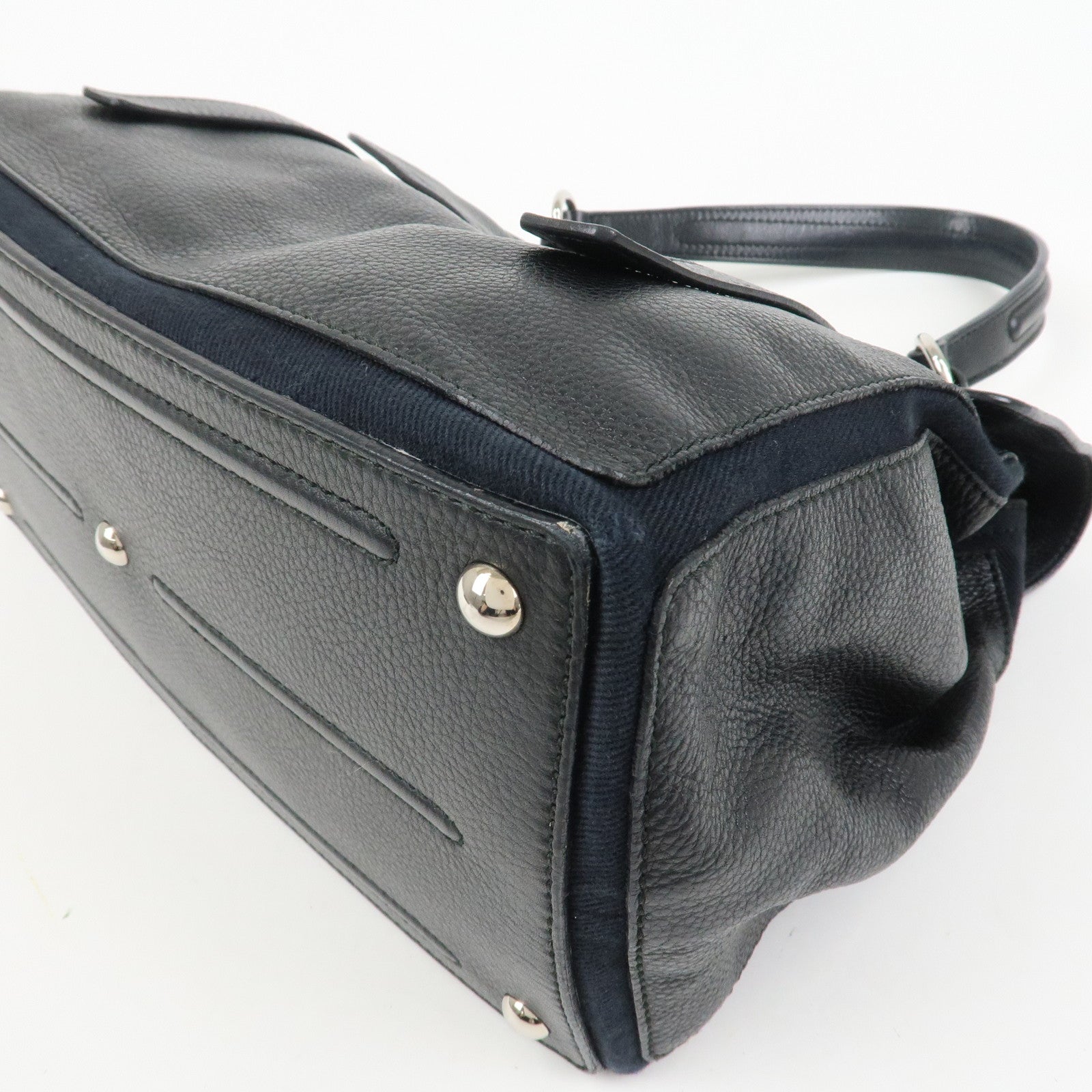 SAINT LAURENT PARIS Leather Canvas Muse Two Hand Shoulder Bag Black