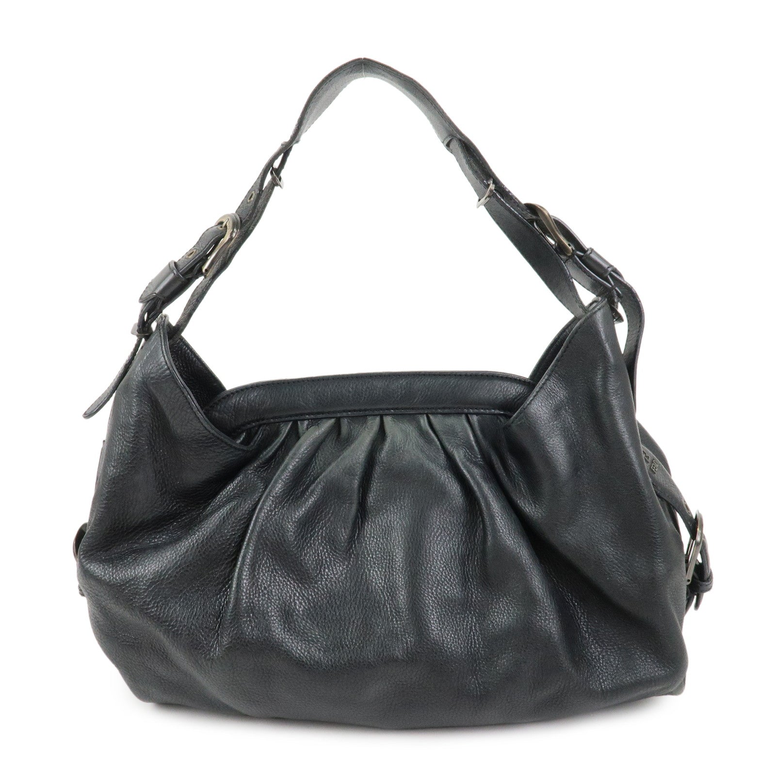 FENDI Logo Leather Shoulder Bag Tote Bag Black 8BR579