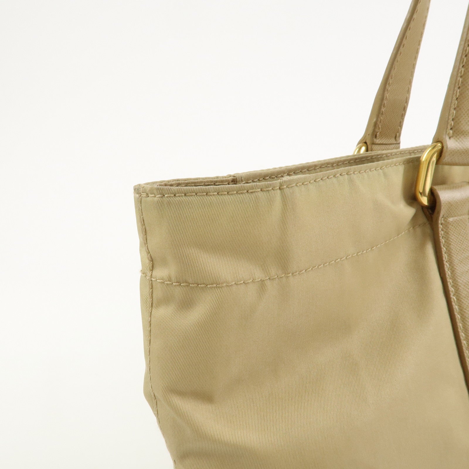 PRADA Triangle Logo Nylon Saffiano Leather Tote Bag Beige BR2311