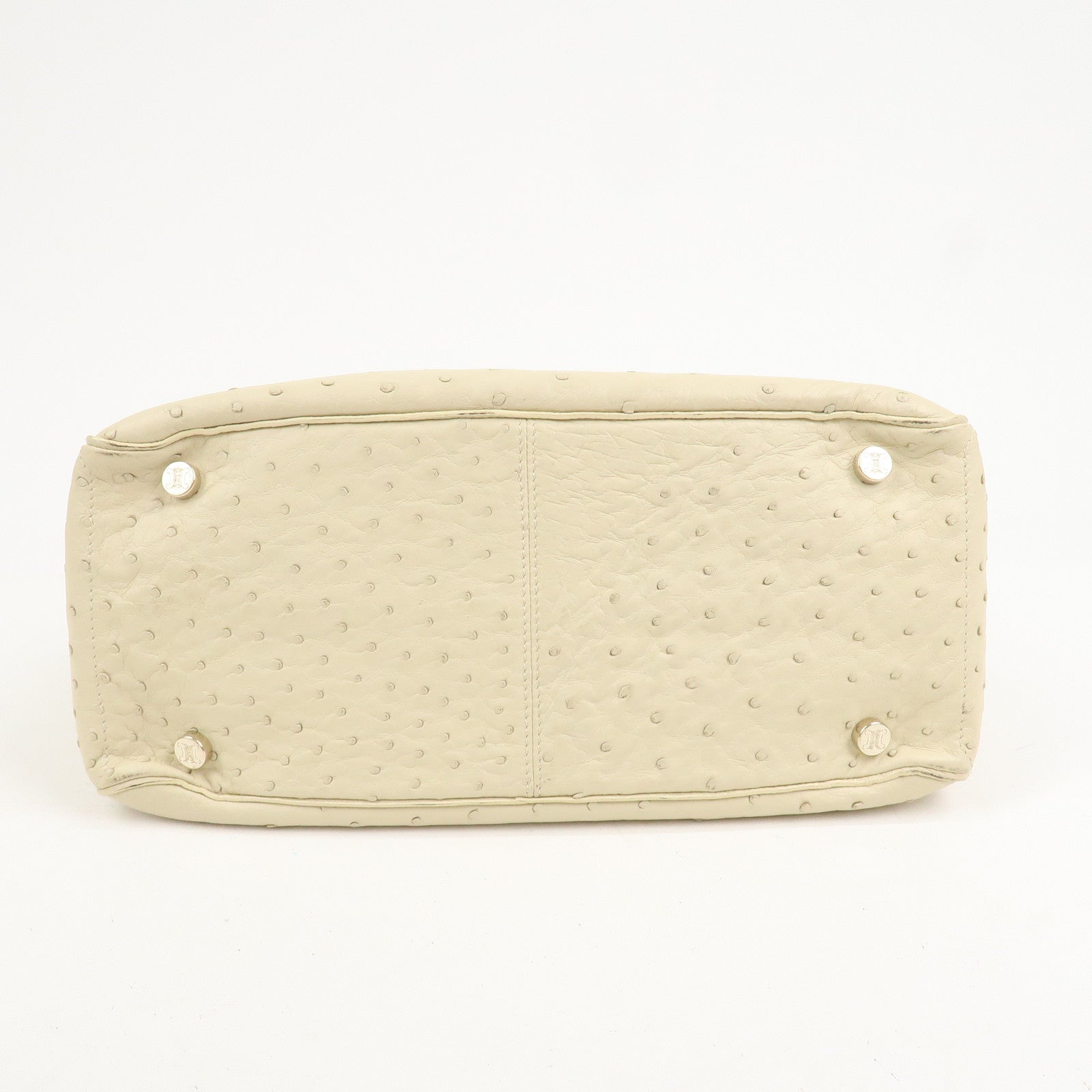 CELINE Ostrich Leather Boogie Bag Hand Bag Tote Bag Ivory