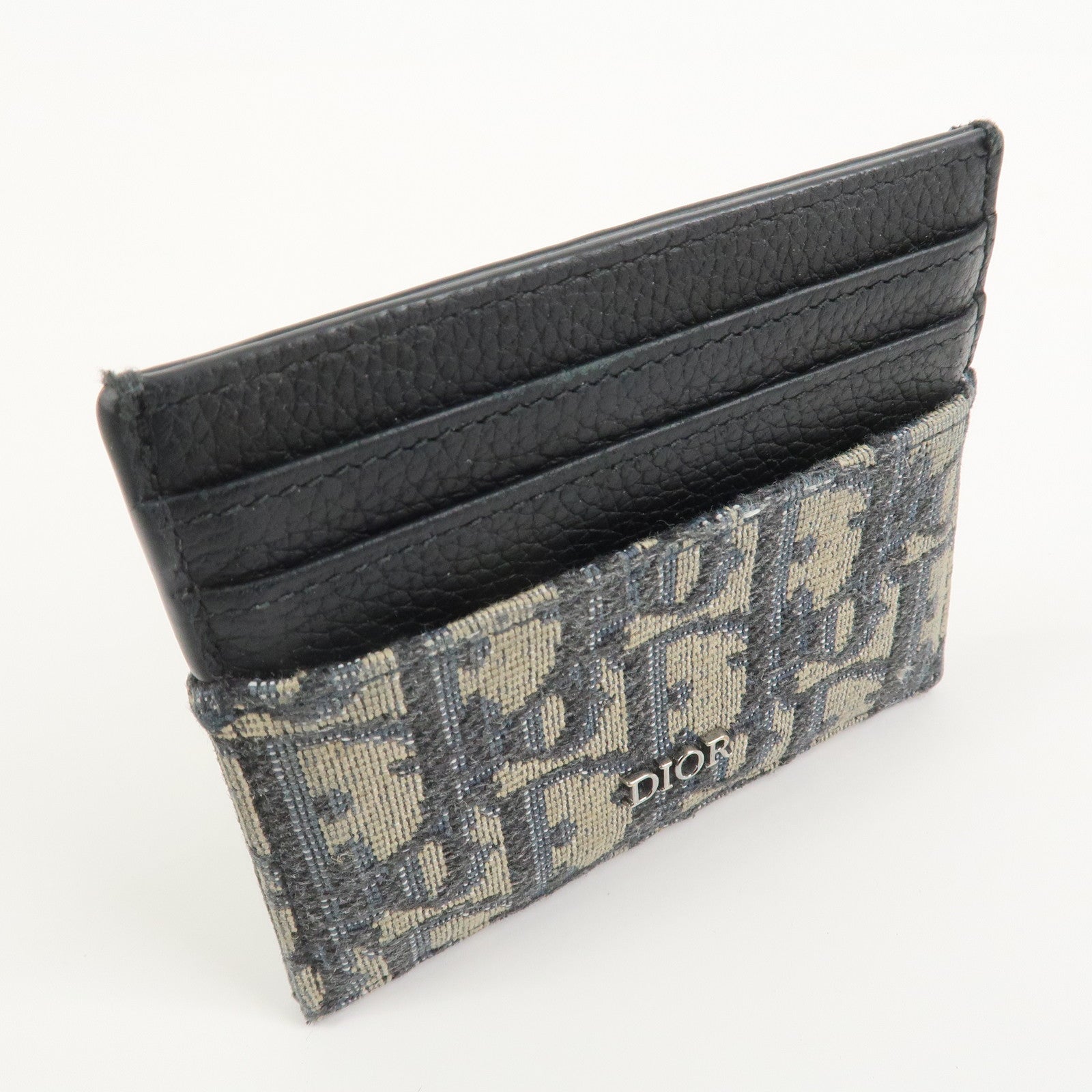 Christian Dior Trotter Jacguard Canvas Leather Card Case Navy