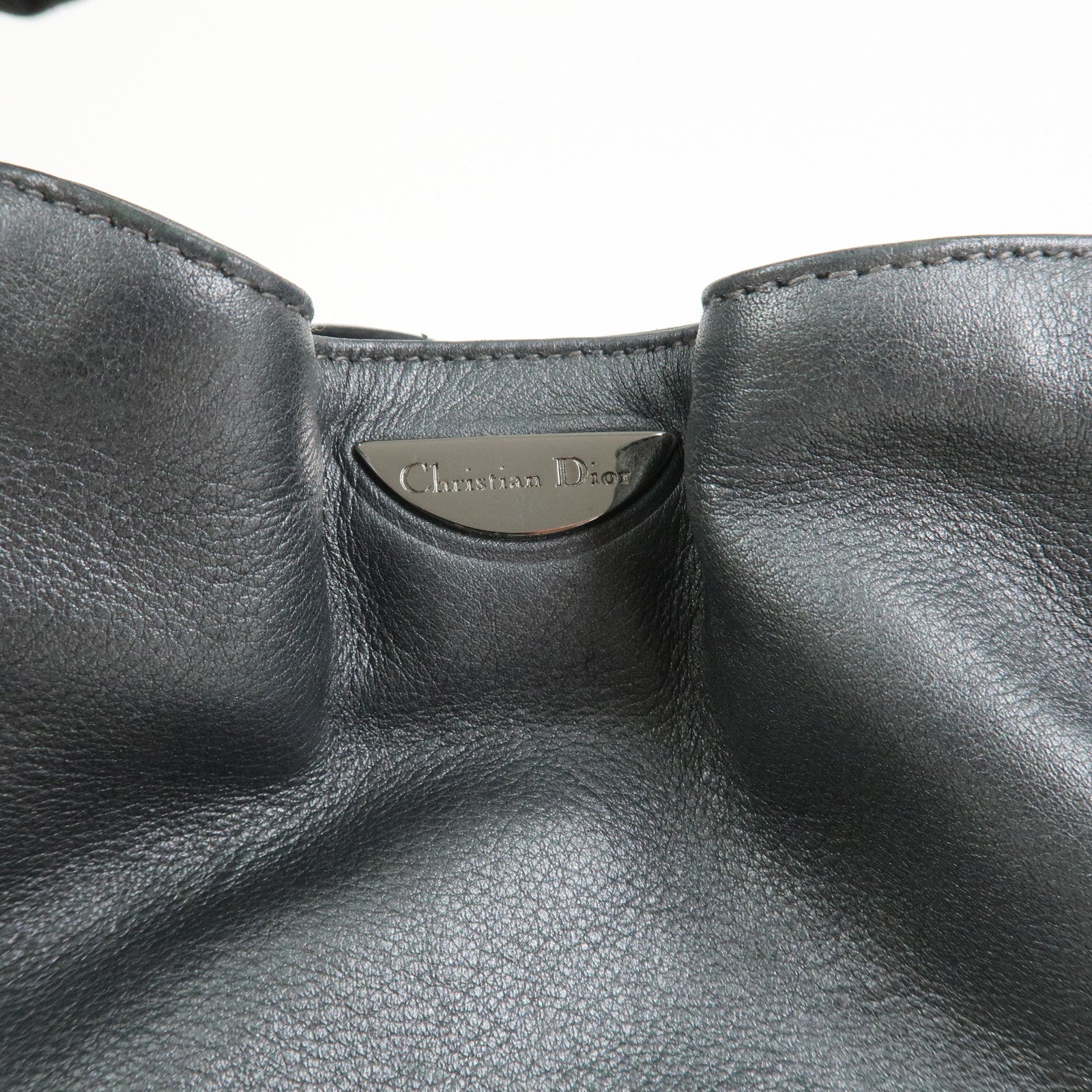Christian Dior Maris Pearl Leather Hand Bag Gray