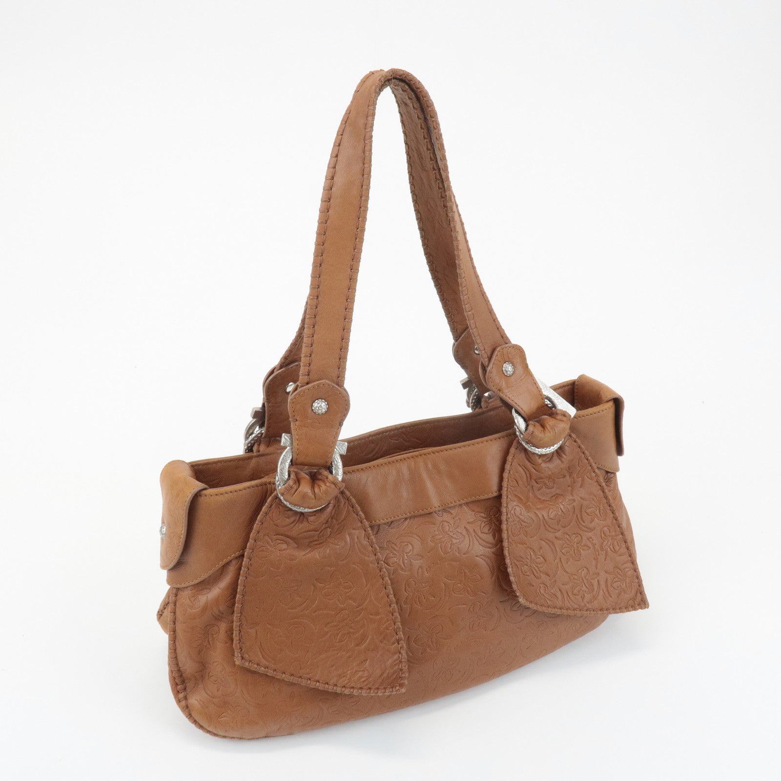 Ferragamo Ganchini Leather Shoulder Bag Hand Bag Brown Used