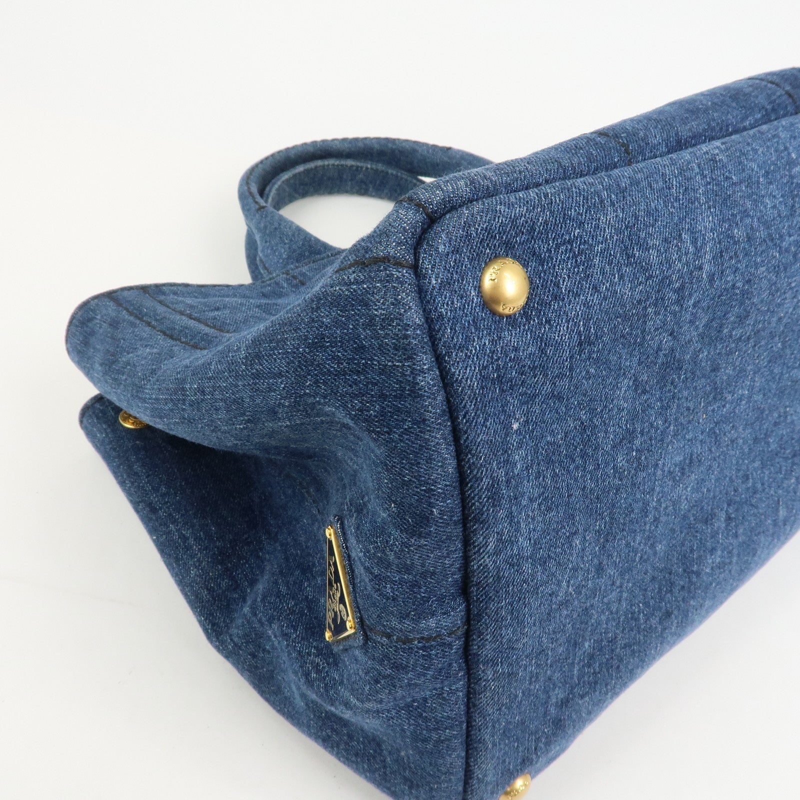 PRADA Denim Canapa Large 2Way Bag Tote Bag Shoulder Bag Navy B1872B