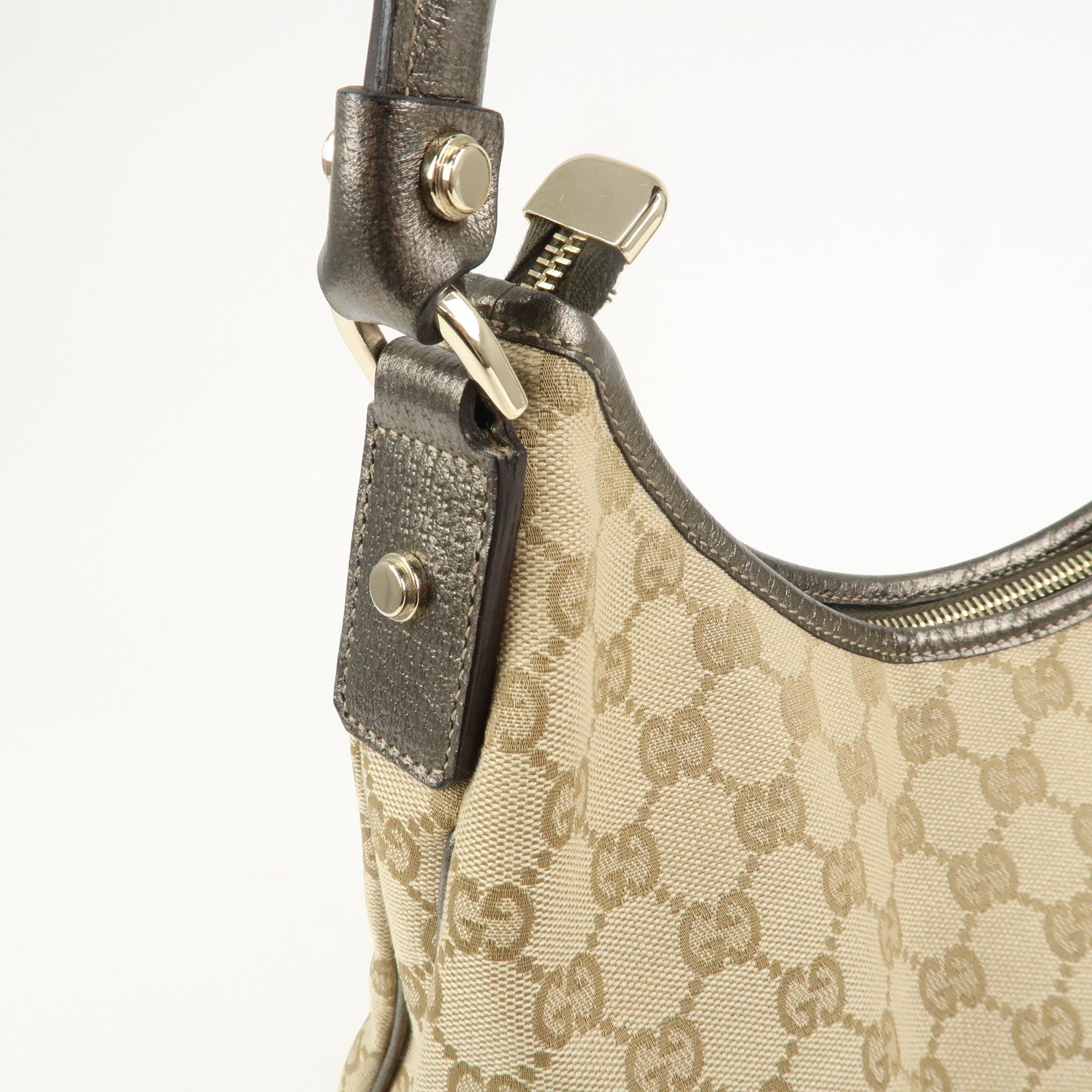 GUCCI Abbey Canvas Leather Shoulder Bag Beige Silver Gray 130737