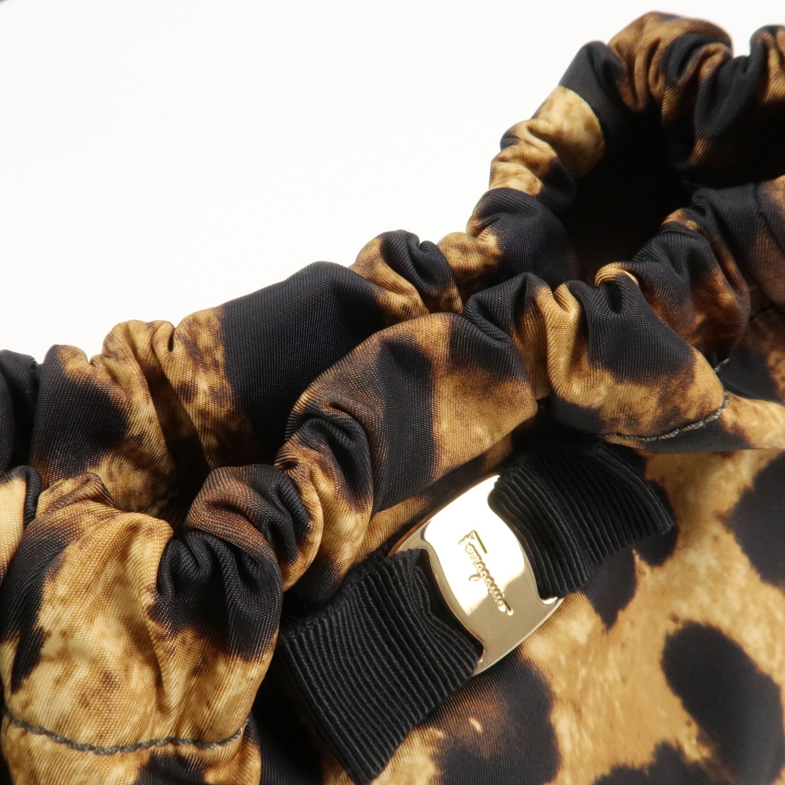 Ferragamo Vara Ribbon Nylon Patent Leather Shoulder Bag Leopard