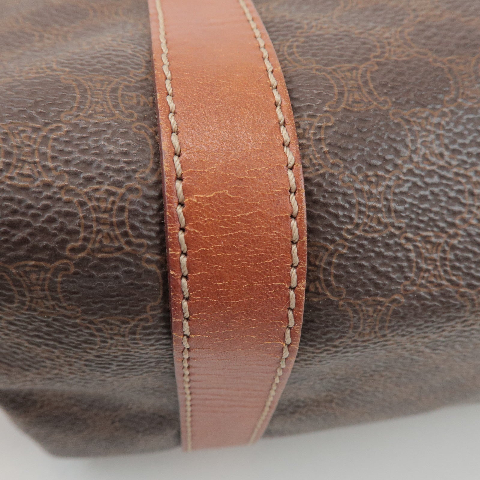 CELINE Macadam PVC Coated Canvas Leather Tote Bag Hand Bag Brown