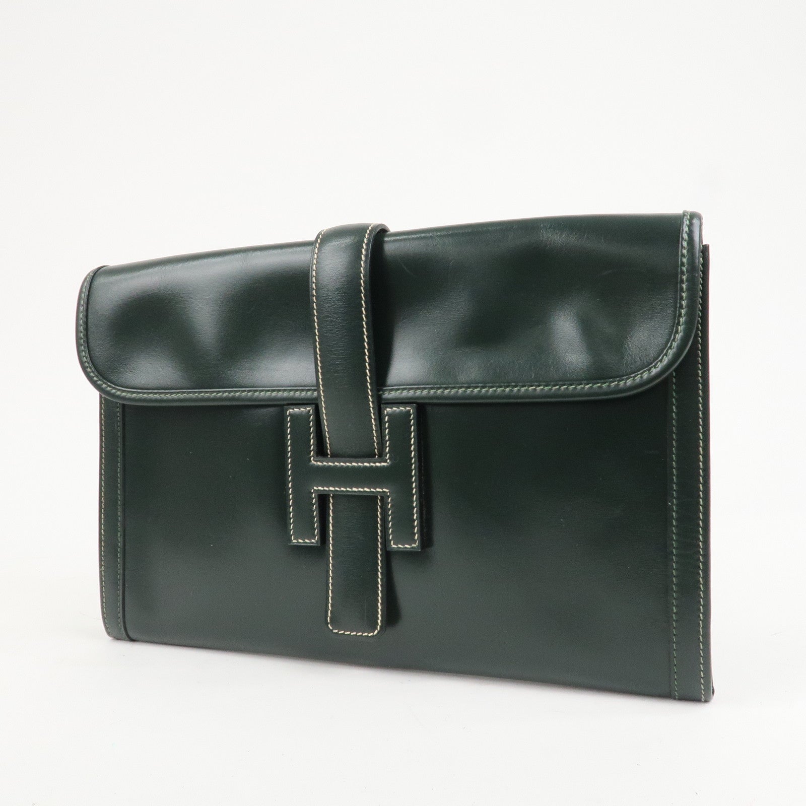 HERMES Box Calf Gige PM Clutch Bag O Stamped Dark Green