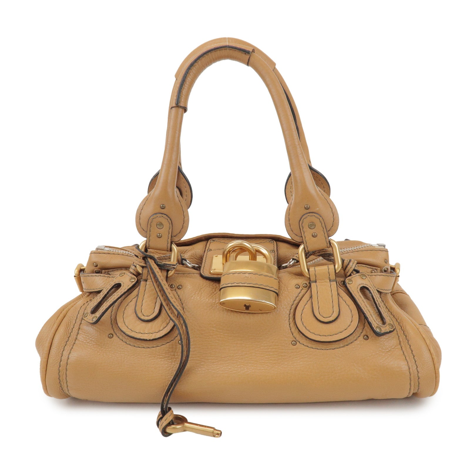 Chloe Paddington Leather Tote Bag Hand Bag Beige Brown