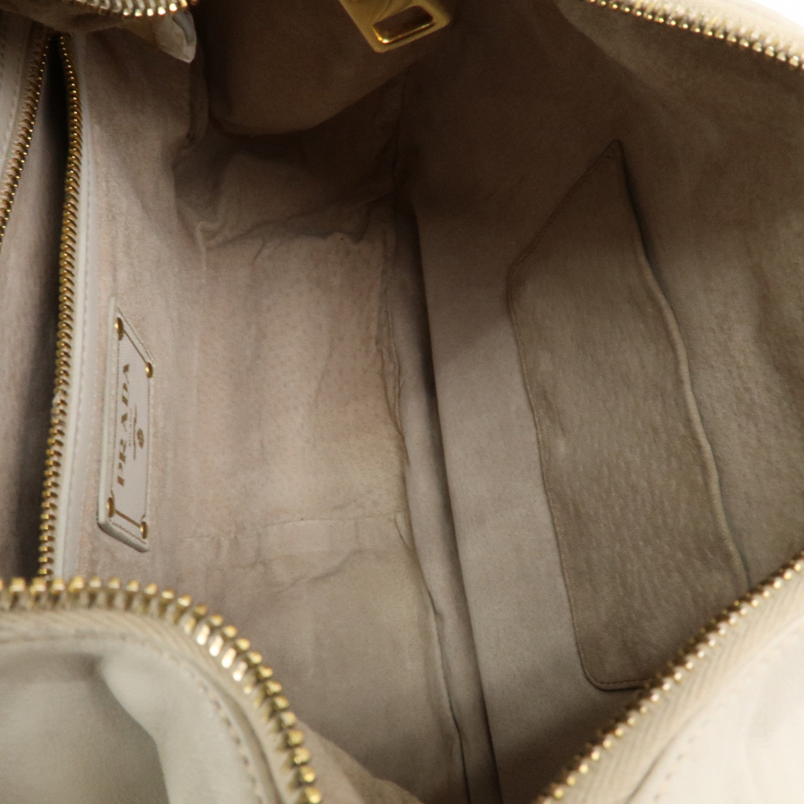 PRADA Logo Leather Shoulder Bag Hand Bag Ivory Gold Hardware Used